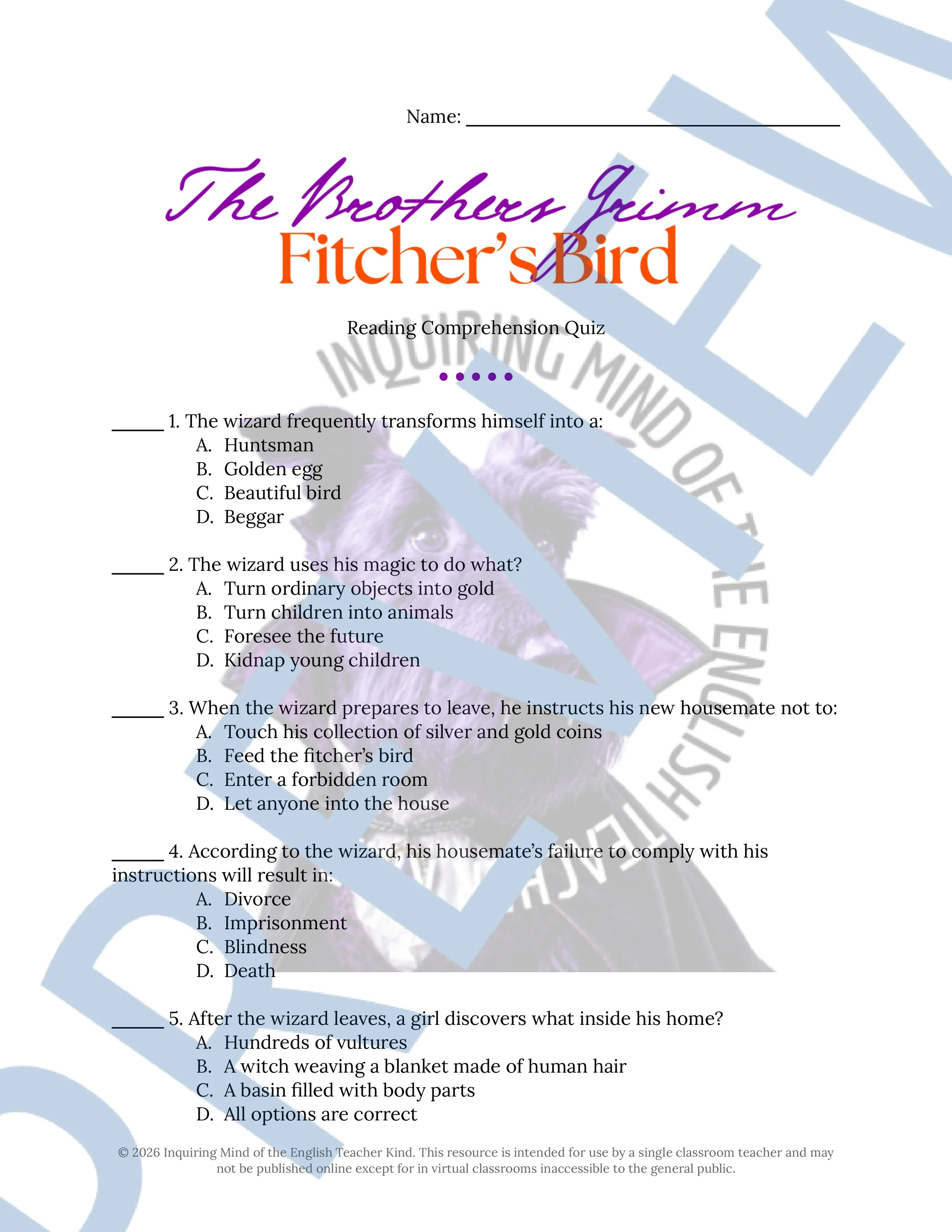 Fitcher's Bird by the Brothers Grimm Quiz and Answer Key (1).jpg