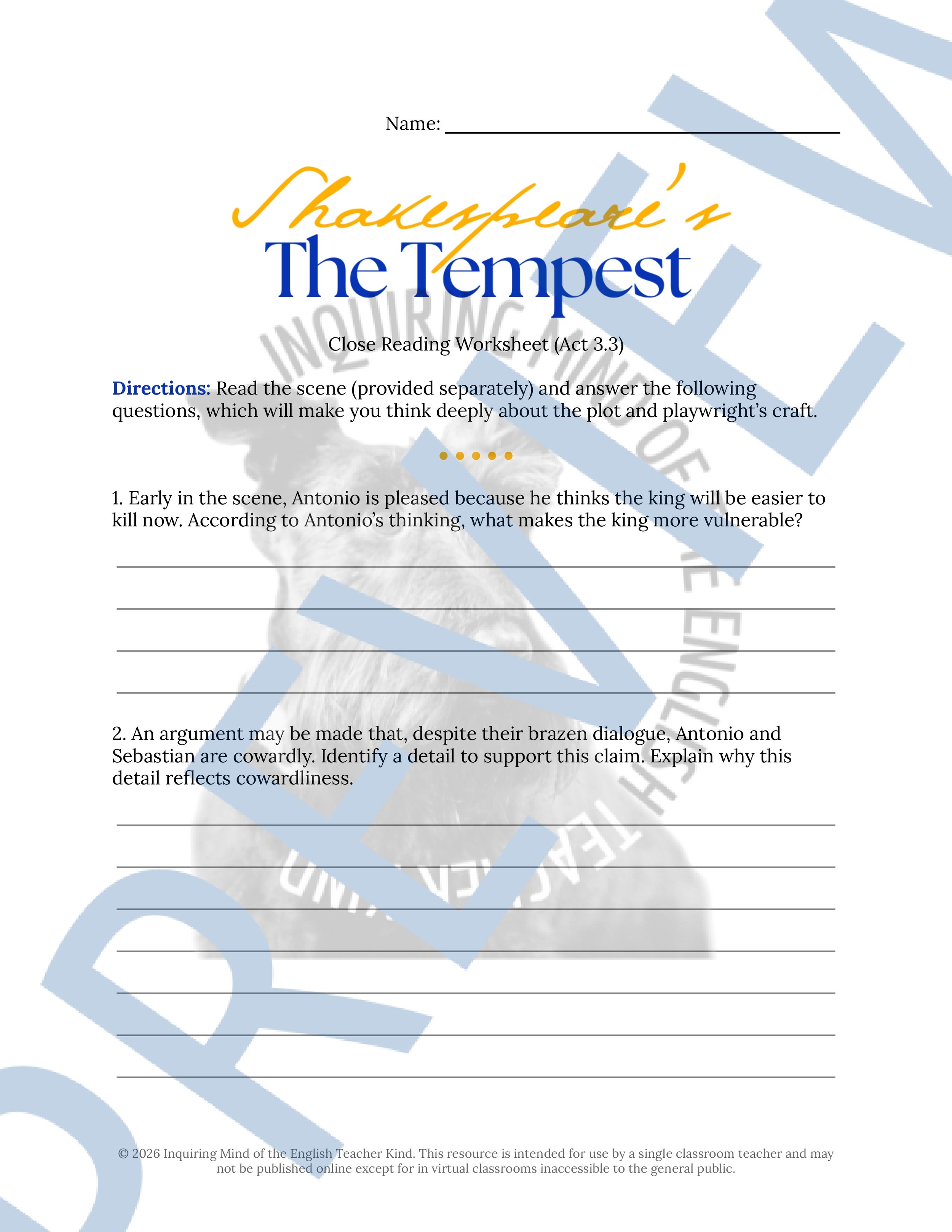 Shakespeare's The Tempest Act 3 Scene 3 Close Reading Analysis Worksheet (1).jpg