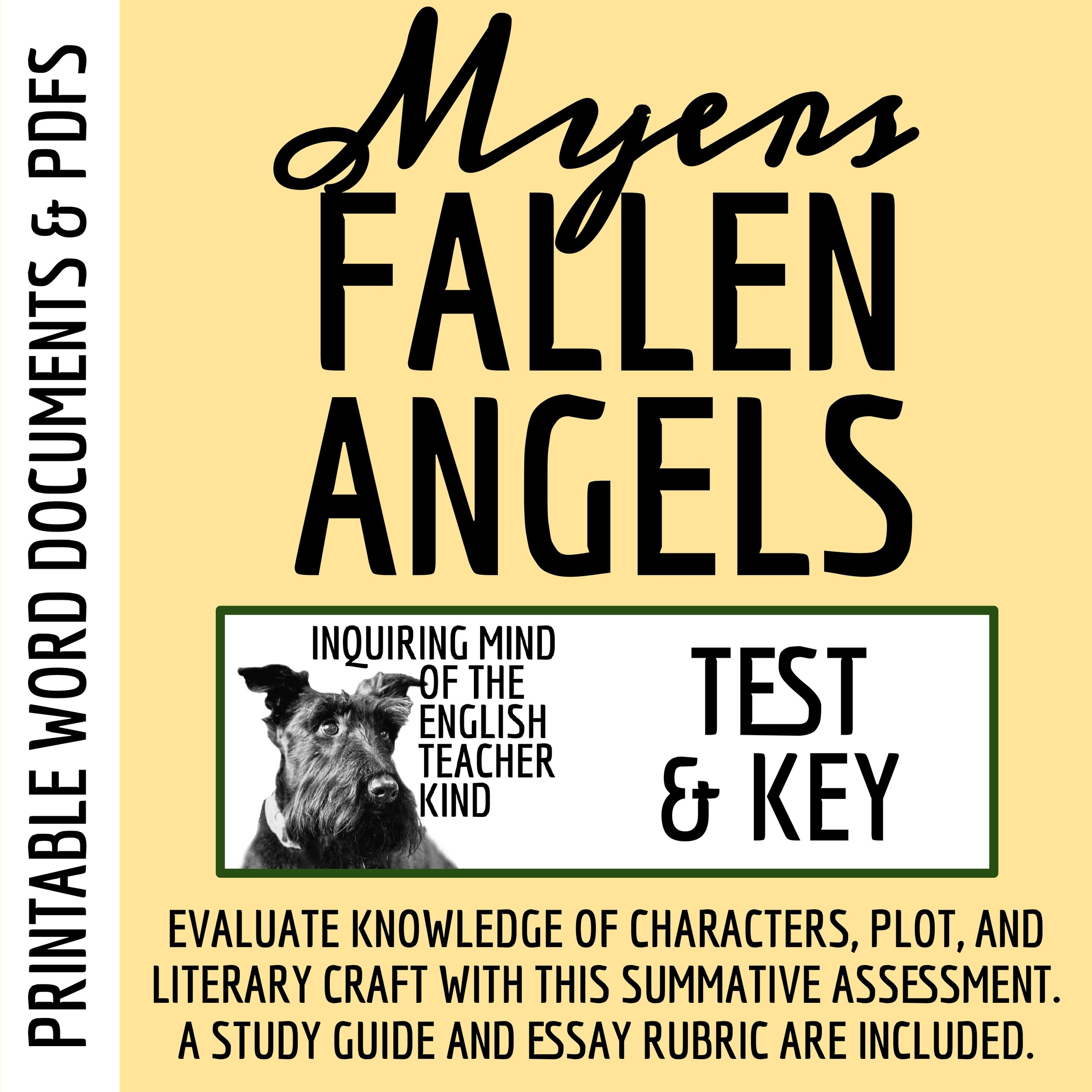 Fallen Angels by Walter Dean Myers Test and Answer Key with a Study Guide for High School English Language Arts from Inquiring Mind of the English Teacher Kind