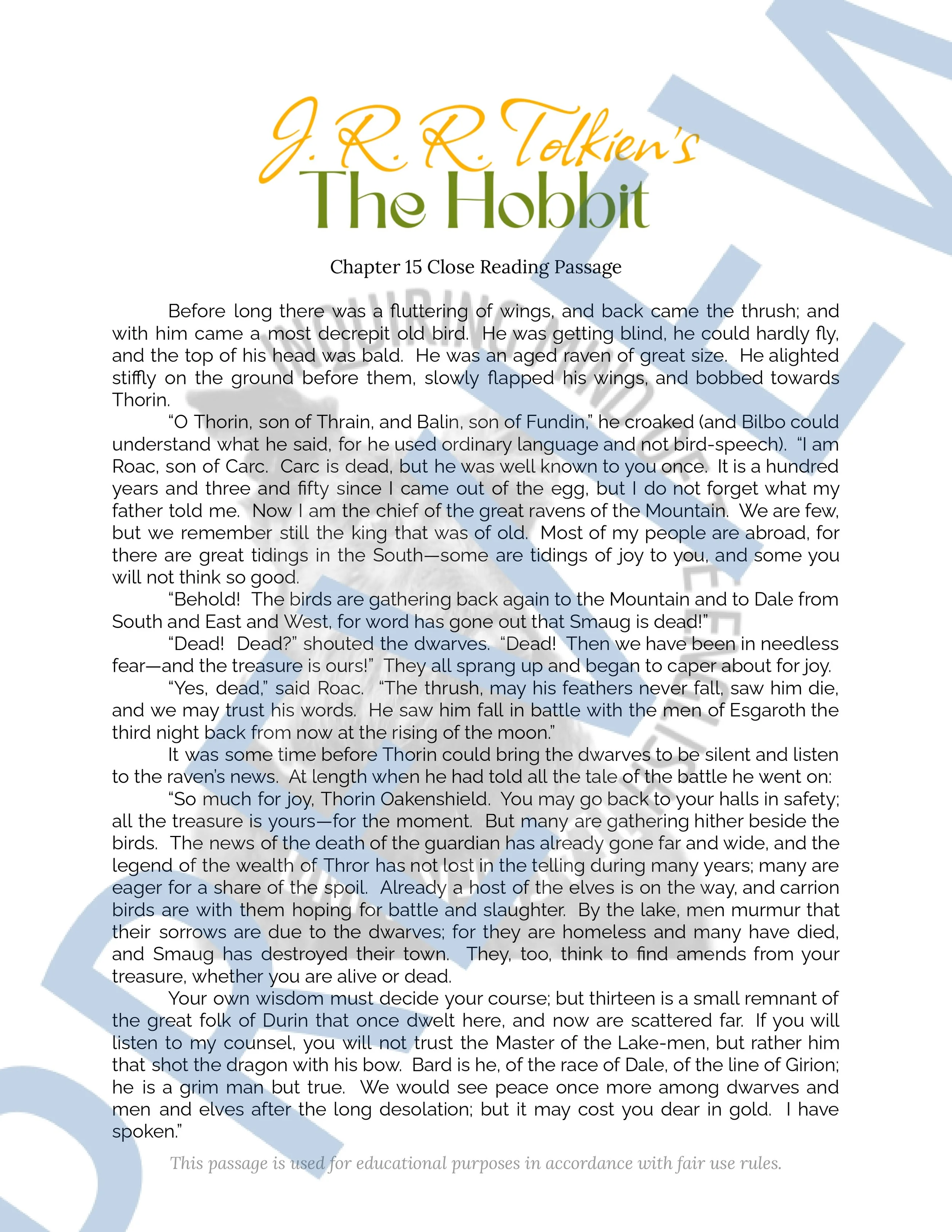 The Hobbit Chapter 15 Close Reading Analysis Worksheet (4).jpg