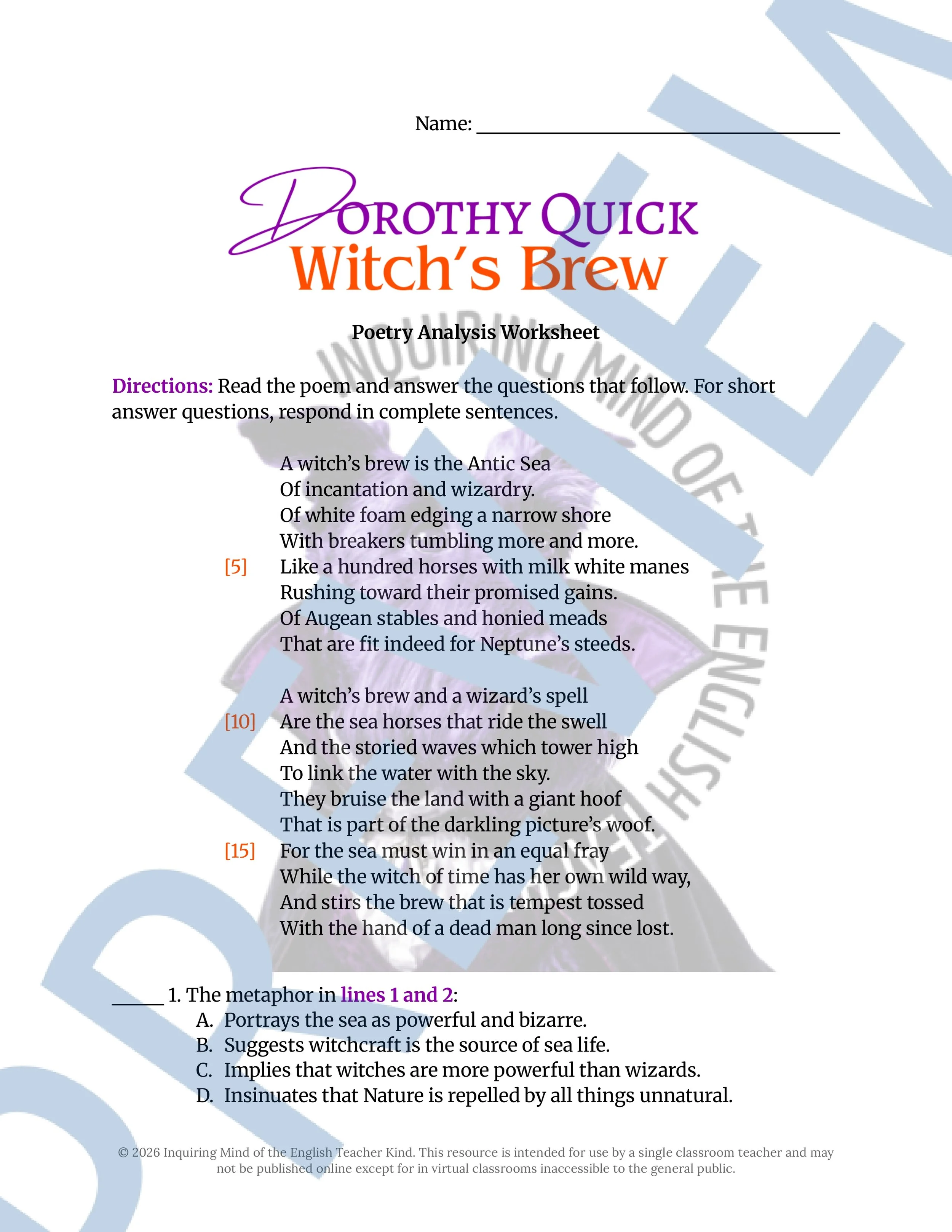 Witch's Brew by Dorothy Quick Gothic Poem Analysis Worksheet and Answer Key for High School English and Halloween (4).jpg