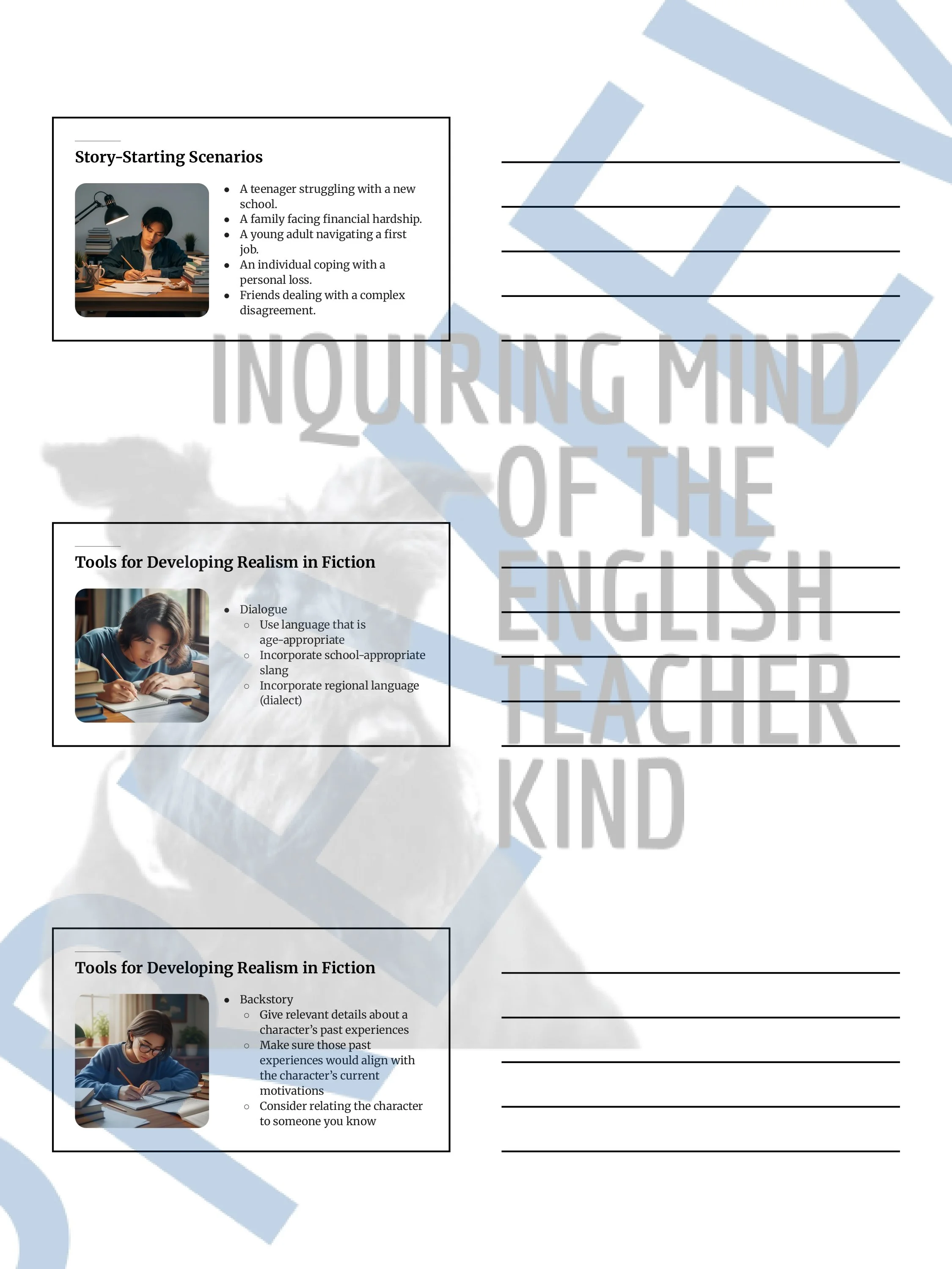 High School Creative Writing Unit Plan for Realistic Fiction Short Stories by Inquiring Mind of the English Teacher Kind