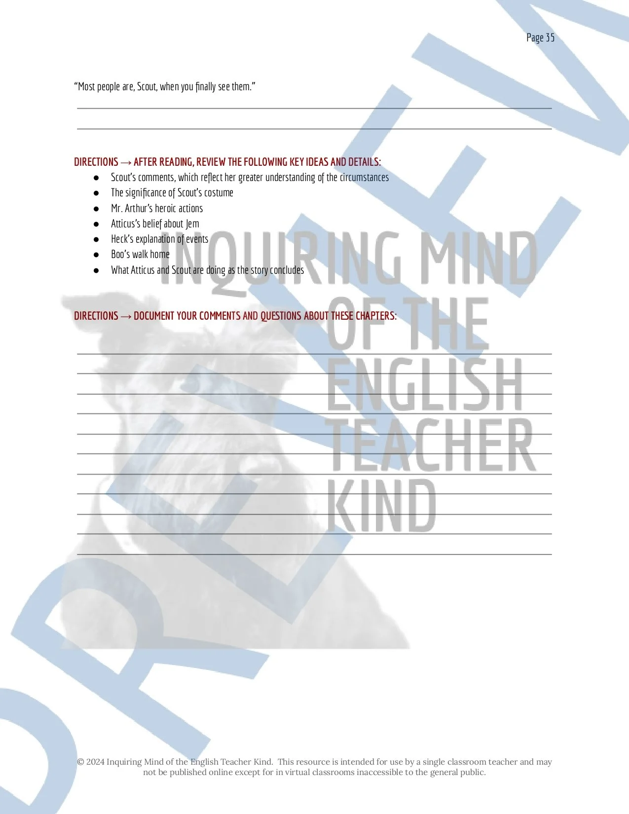 To Kill a Mockingbird Novel Study Guide with Answer Key for High School