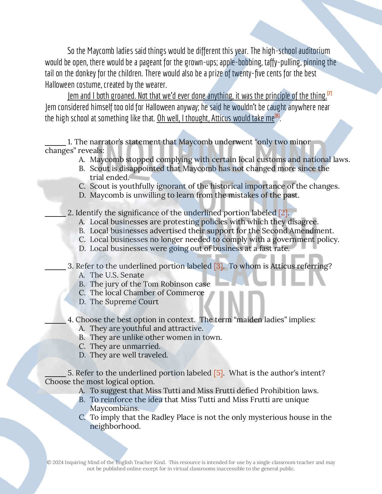 To Kill a Mockingbird Chapters 27 and 28 Quizzes, Close Reading Inference Worksheets, and Vocabulary Games for High School English Language Arts
