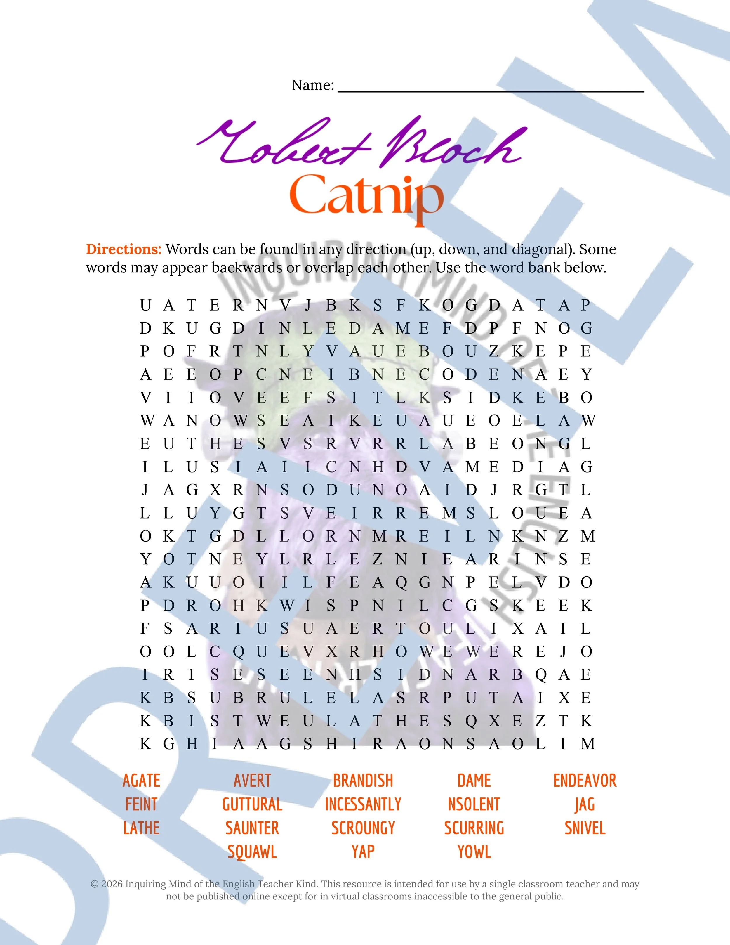 Catnip by Robert Bloch Vocabulary Activities for High School Short Story Units and the Halloween Season (4).jpg