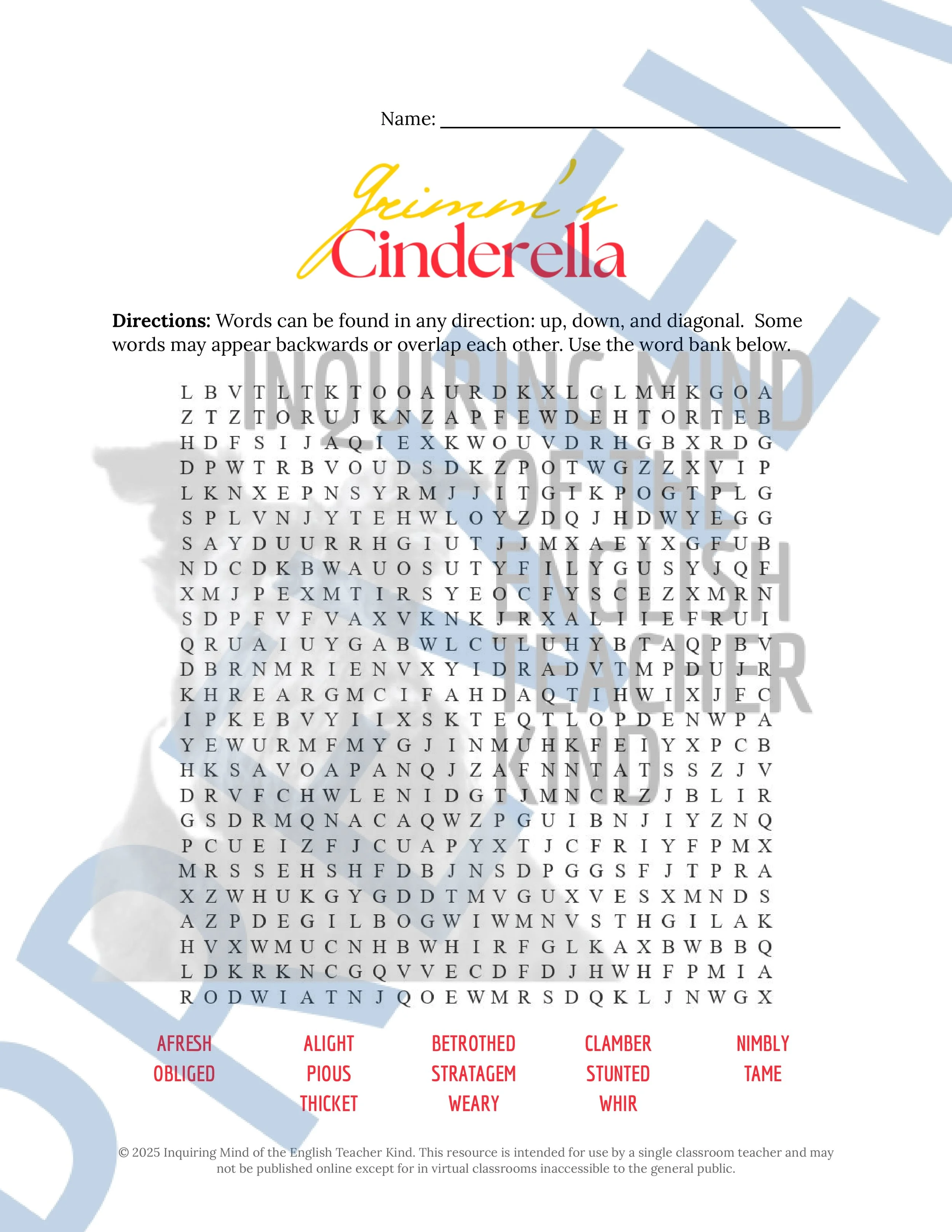 Cinderella Grimm's Fairy Tale Vocabulary Activities from Inquiring Mind of the English Teacher Kind (4).jpg