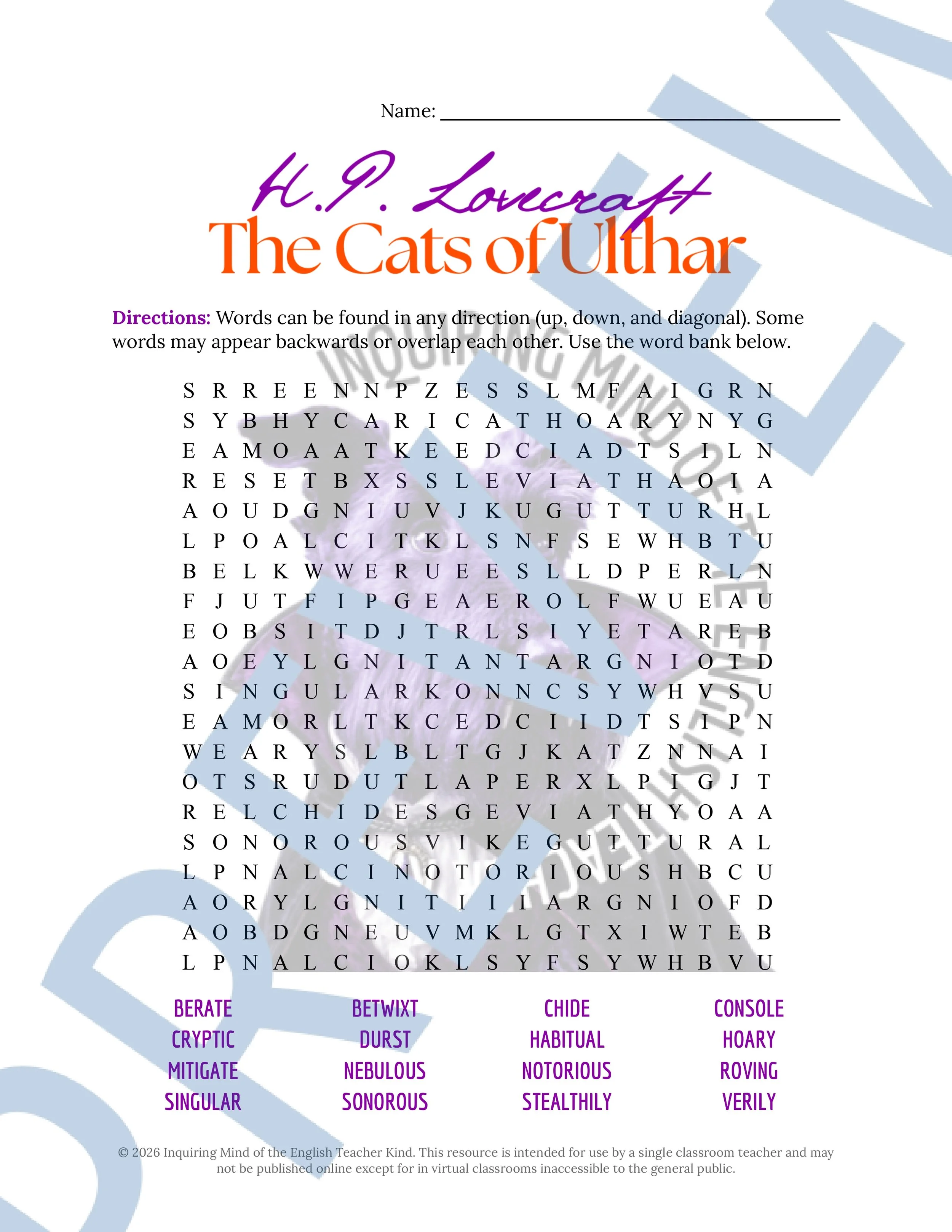 The Cats of Ulthar by H.P. Lovecraft Vocabulary Activities (4).jpg