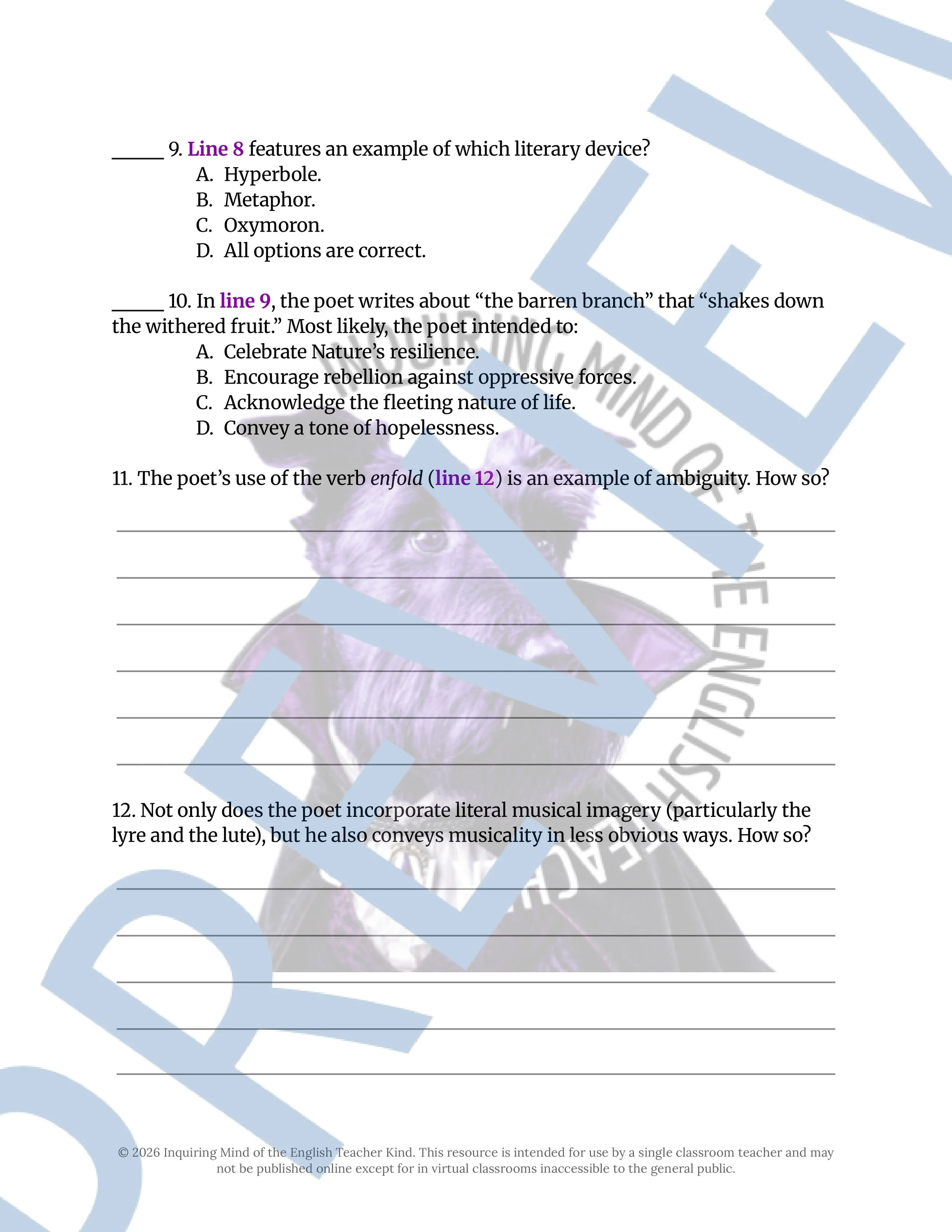 Autumn by Robert E. Howard Poem Analysis Worksheet and Answer Key for High School English and Halloween (3).jpg