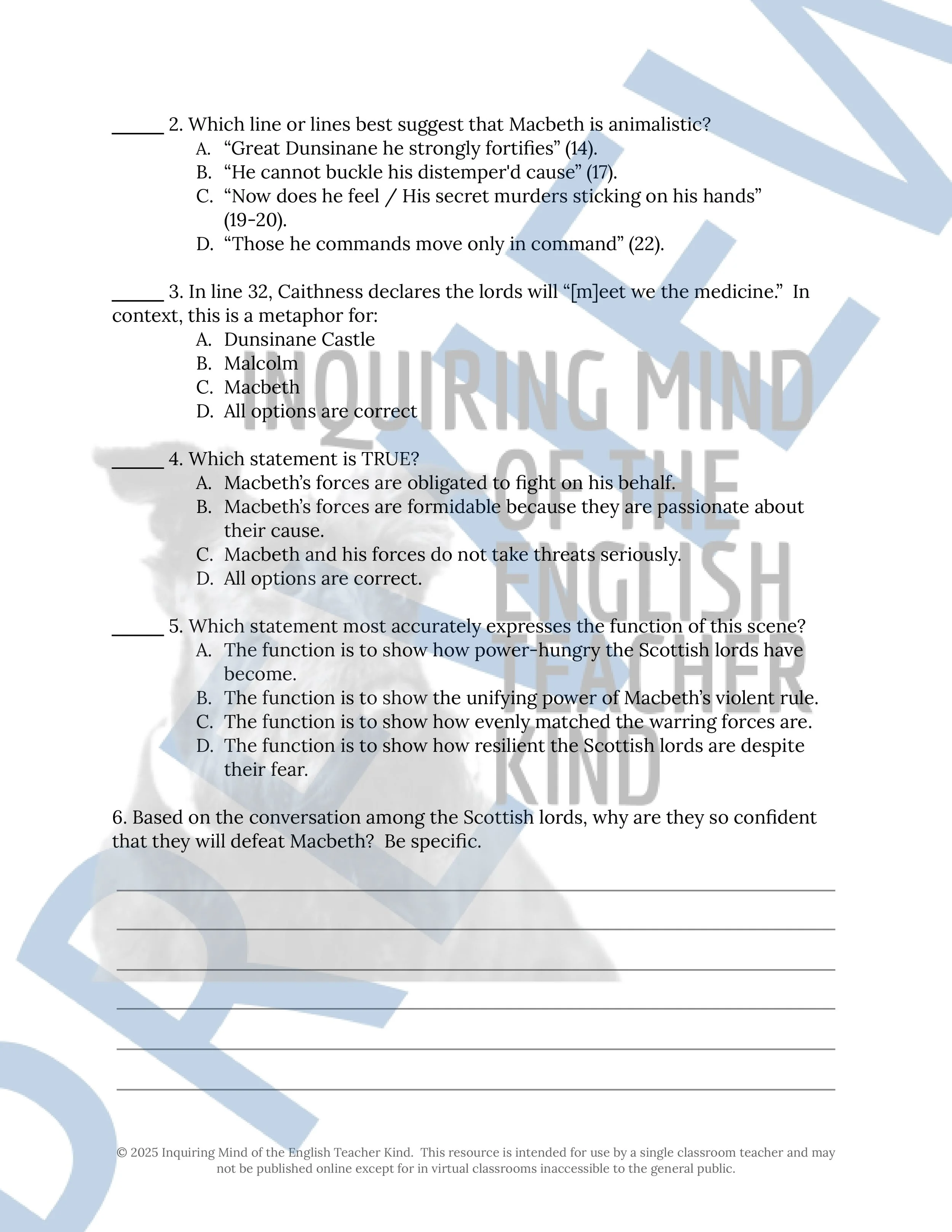 Character Analysis: Reading Worksheet & Answer Key