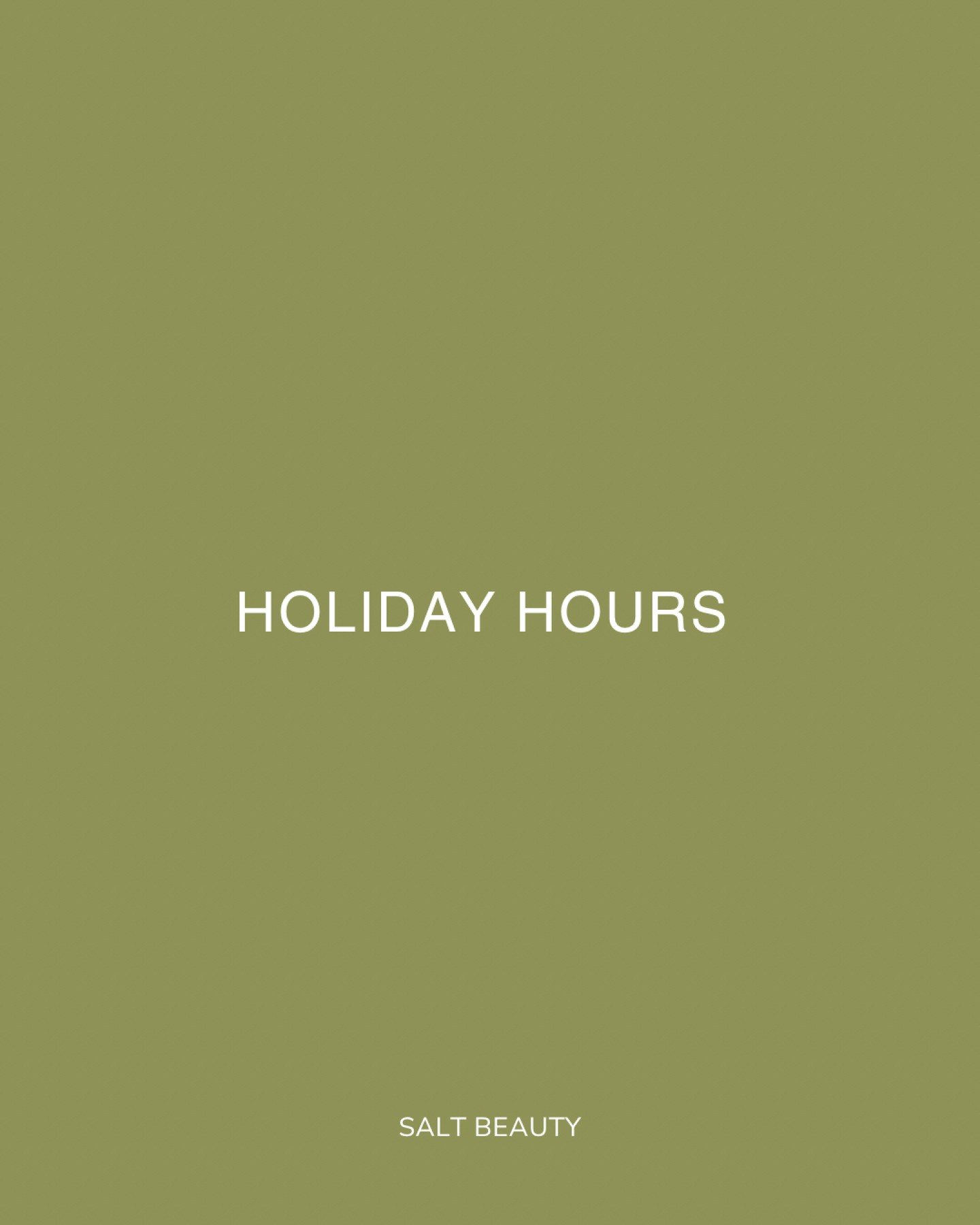 HOLIDAY HOURS ✨

Our team will be taking a short but well-earned break!
Our online booking system will still be open during our closure period.

We will remain open until 4:30pm on Christmas Eve for any last-minute gift voucher or product purchases ?