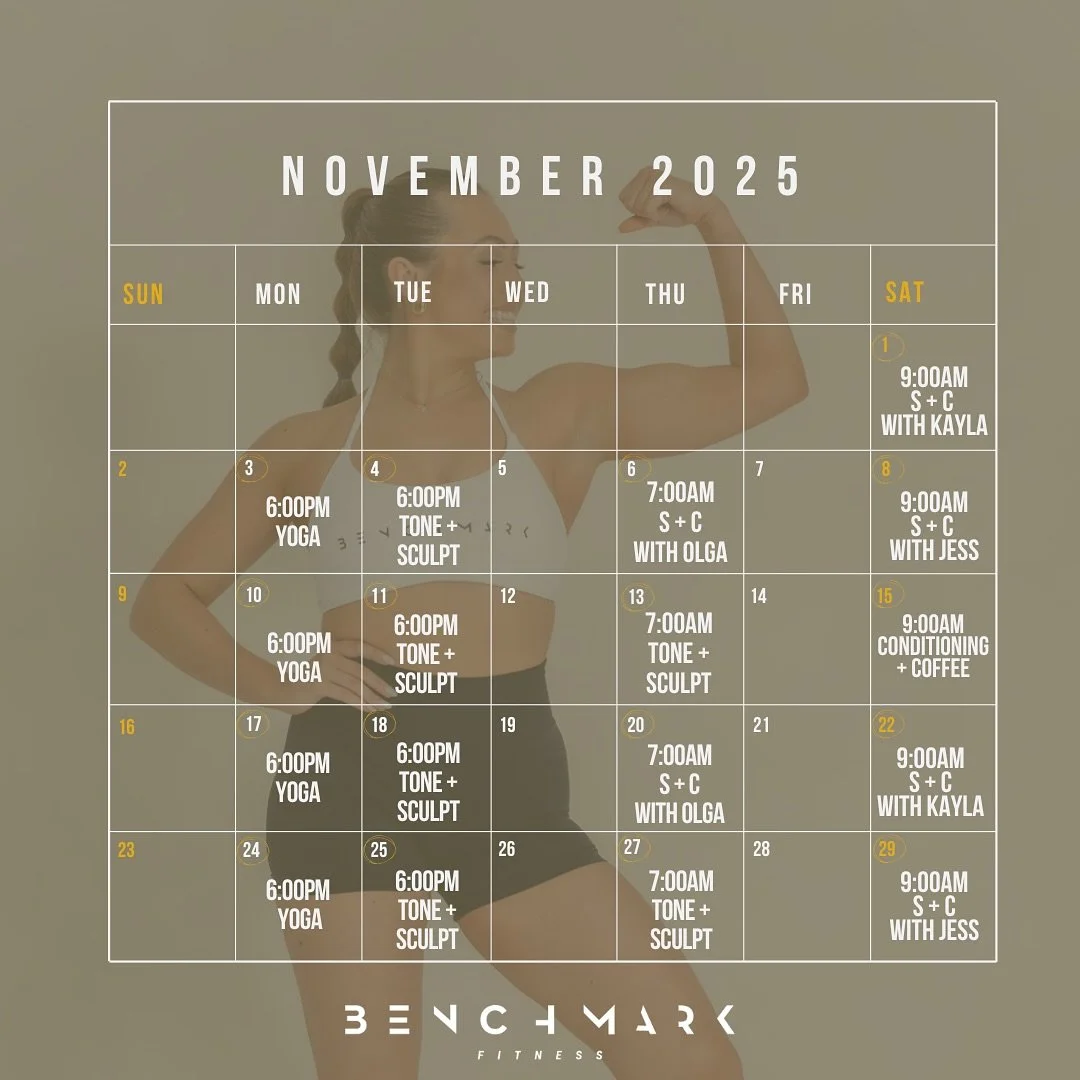 NOVEMBER CLASSES + EVENTS

We are excited to bring you a PACKED month of classes, full of high vibe HIIT work-outs, stretch + recovery and restorative candlelit yoga!

- B M F Strength + Conditioning
- B M F Yoga
- B M F Tone + Sculpt
- B M F Stretch