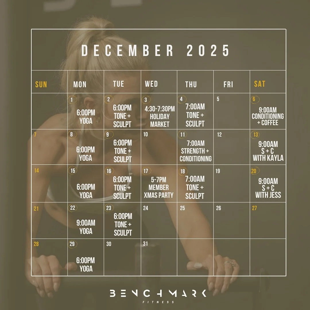 DECEMBER CLASSES + EVENTS

We are excited to bring you a PACKED month of classes, full of high vibe HIIT work-outs, restorative candlelit yoga AND festive Christmas events!! 

- B M F Strength + Conditioning
- B M F Yoga
- B M F Tone + Sculpt
- B M F