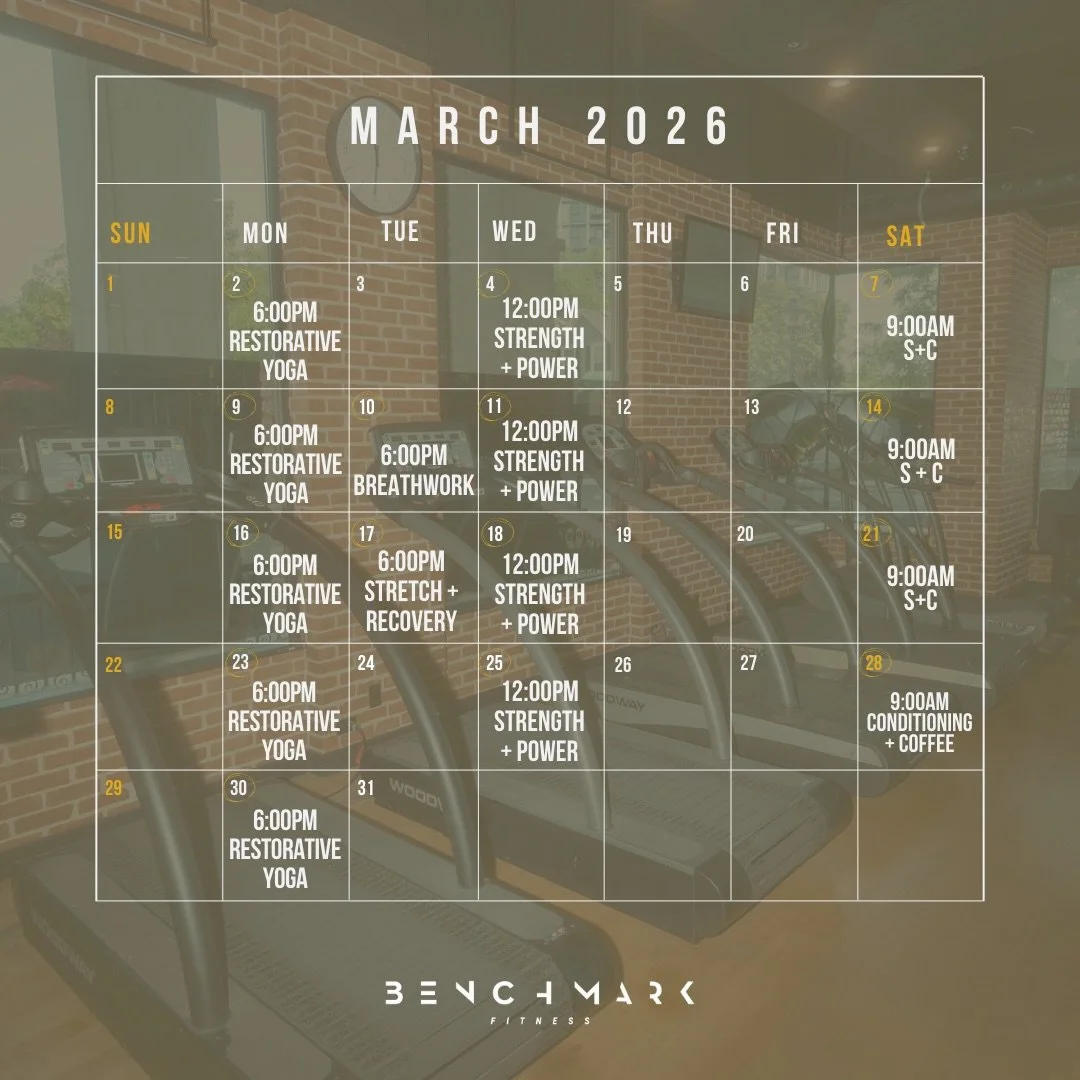 MARCH CLASSES + EVENTS

Third month of 2026 calls for another 🔥 month of classes&hellip; full of high vibe HIIT work-outs, mindful recovery, community building and NEW Conditioning + Coffee experiences!! 

- B M F Strength + Conditioning
- B M F Yog