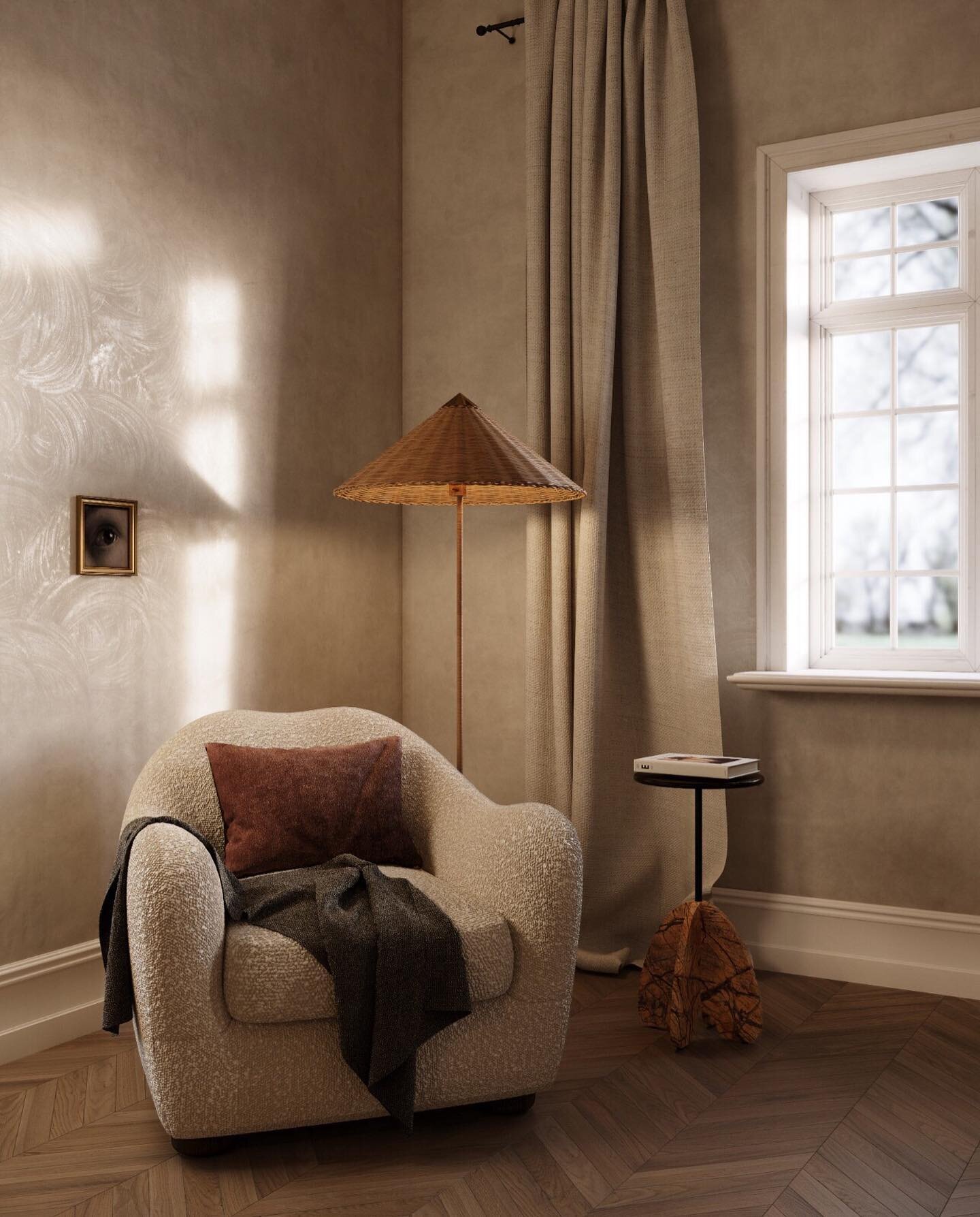 A bedroom reading corner we developed for one of our latest online consultancy projects.

Featuring Gubi&rsquo;s 9602 floor lamp and this precious art piece by @alain_urrutia. You can see his pieces currently exhibited in Galeria Pelaires.
.
.
.
#ina