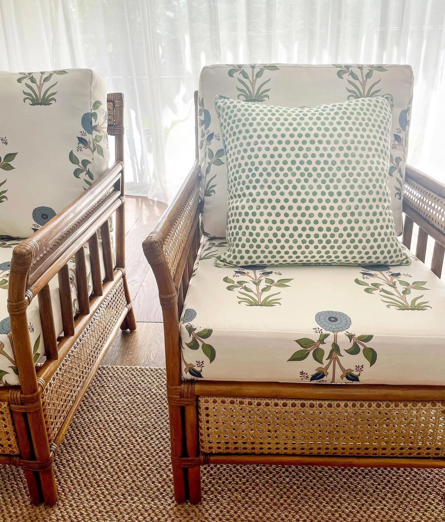 Slowly adding layers to this beautiful home has been very rewarding, and upholstering these rattan armchairs in a very pretty outdoor fabric has given them an added personality and will ensure they stay fresh and vibrant for a long time to come. 

#e