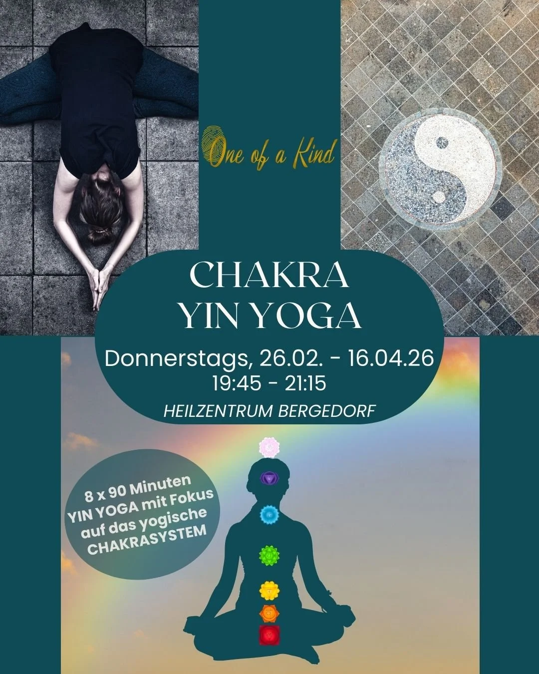 🌈 CHAKRA YIN YOGA Kurs ☯️ vom 26.02. - 16.04.2026 &ndash; Deine Yin Yoga-Praxis mit Fokus auf das Chakrasystem

Tauche in diesem achtw&ouml;chigen Kurs mit sanftem Yin Yoga tief in das Wissen &uuml;ber das yogische Chakrasystem ein. Du lernst, wie d