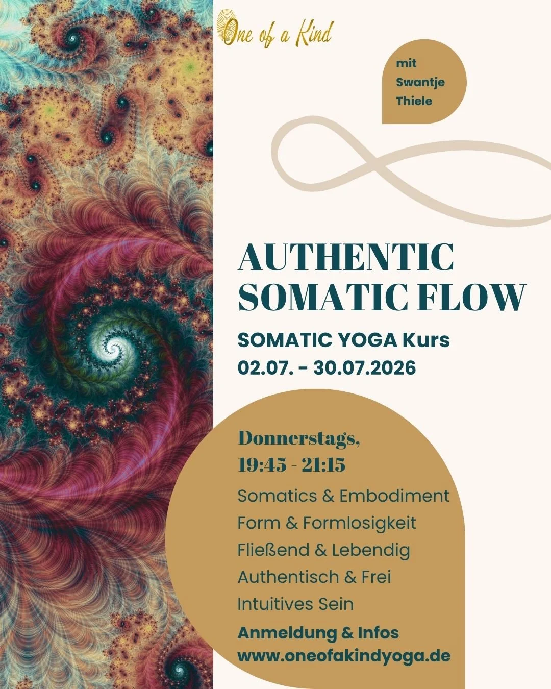 🌀 AUTHENTIC SOMATIC FLOW Yogakurs vom 02.07. - 30.07.2026

AUTHENTIC SOMATIC FLOW, angelehnt an den Authentic Flow Yogastil von Satu Tuomela ( @satuyoga ), ist ein somatischer Zugang zu unserer Yogapraxis und Bewegung im Allgemeinen, indem wir unser