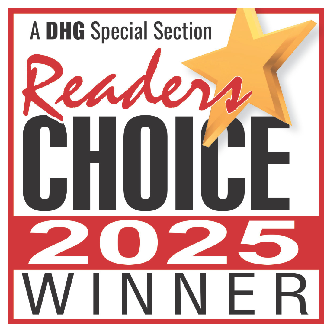 Badge or award graphic indicating a 2025 Reader's Choice winner from DHG, featuring a gold star and bold text.