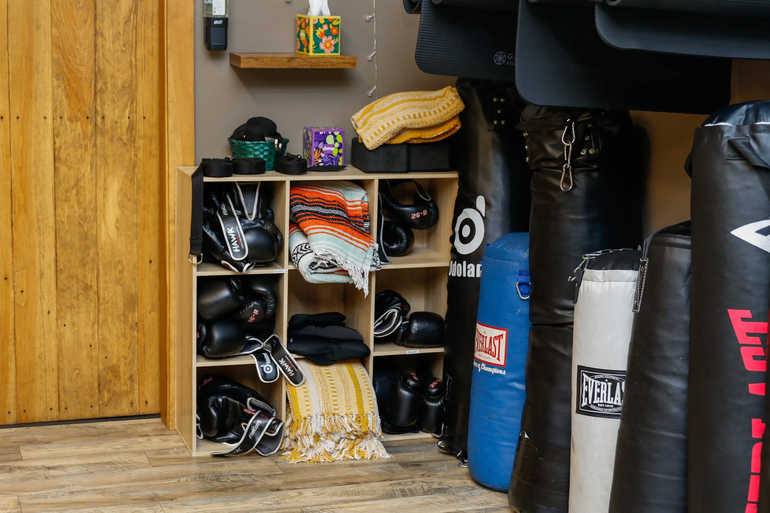 The boxing corner in our community classes room 