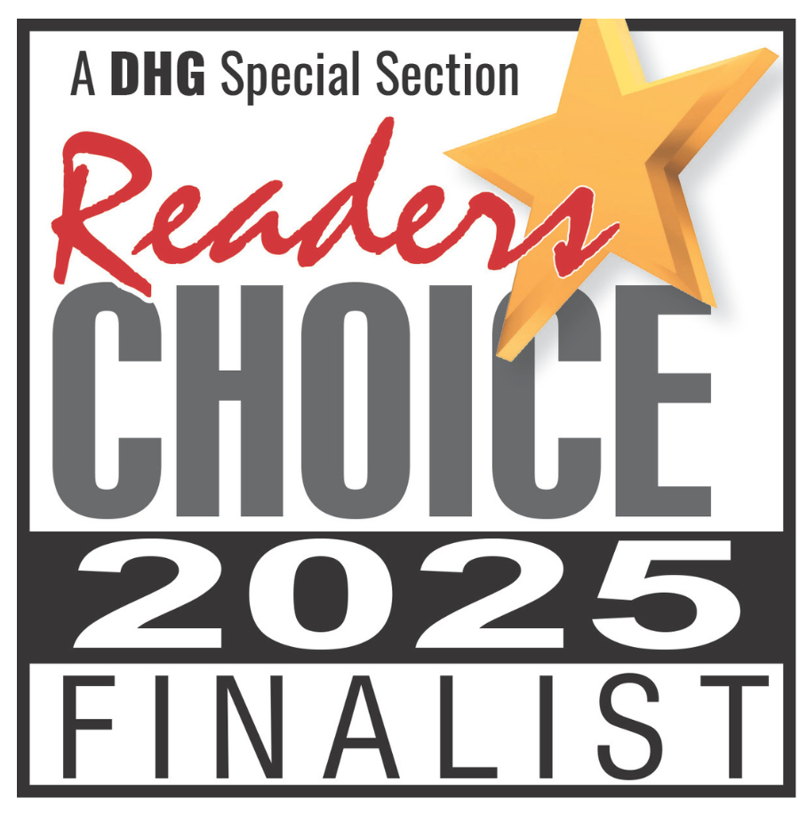 A graphic for the DHG special section 'Readers Choice 2025 Finalist' featuring a gold star and text in black, red, gray, and white.