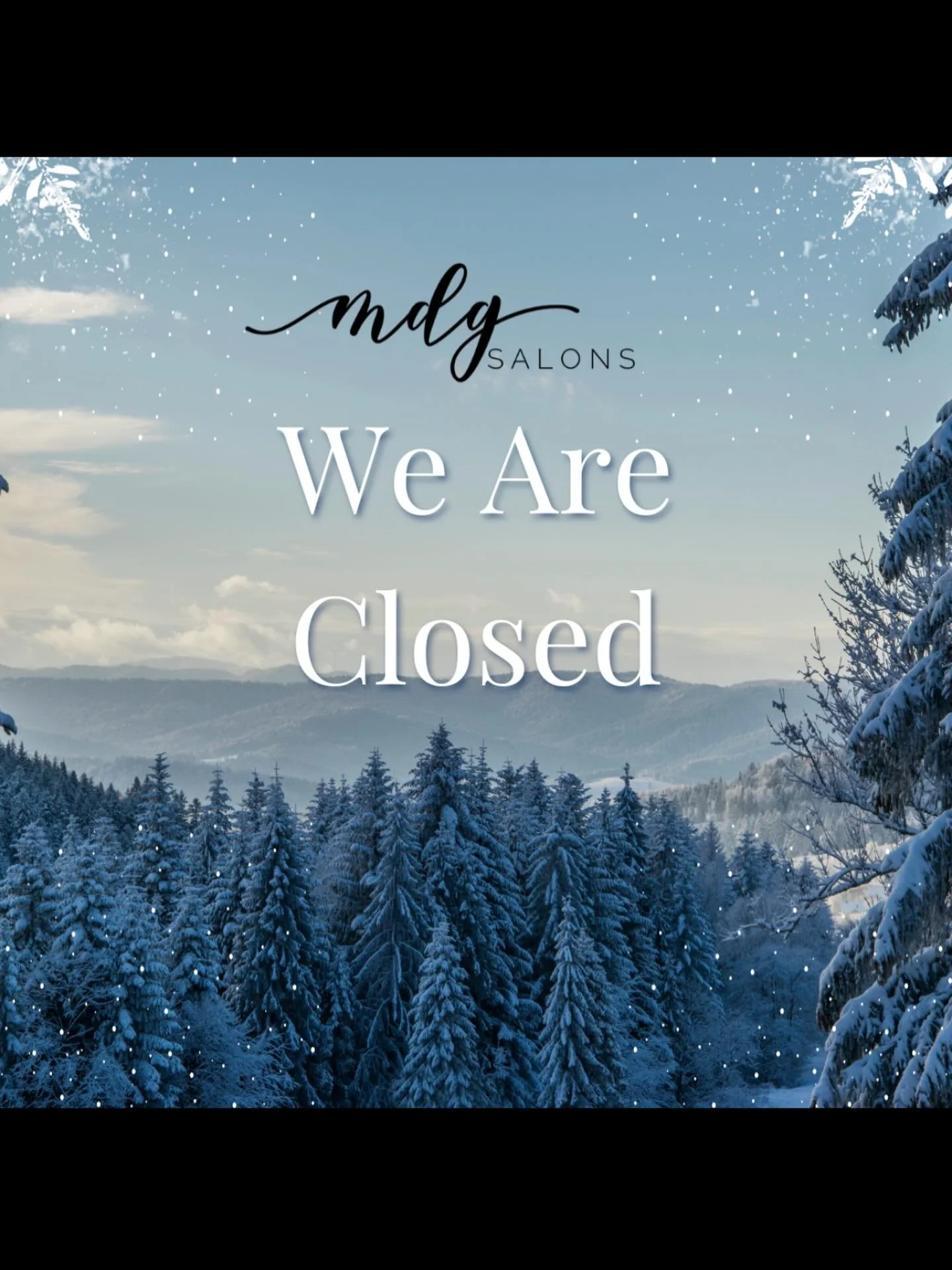 ❄️Snow Day❄️
Due to snowy weather and increasing worry of road conditions, MDG Salon will be closed tomorrow, January 27th for the safety of our guests and team. 

We will be reaching out to our guests and assist in getting each of you accommodated a