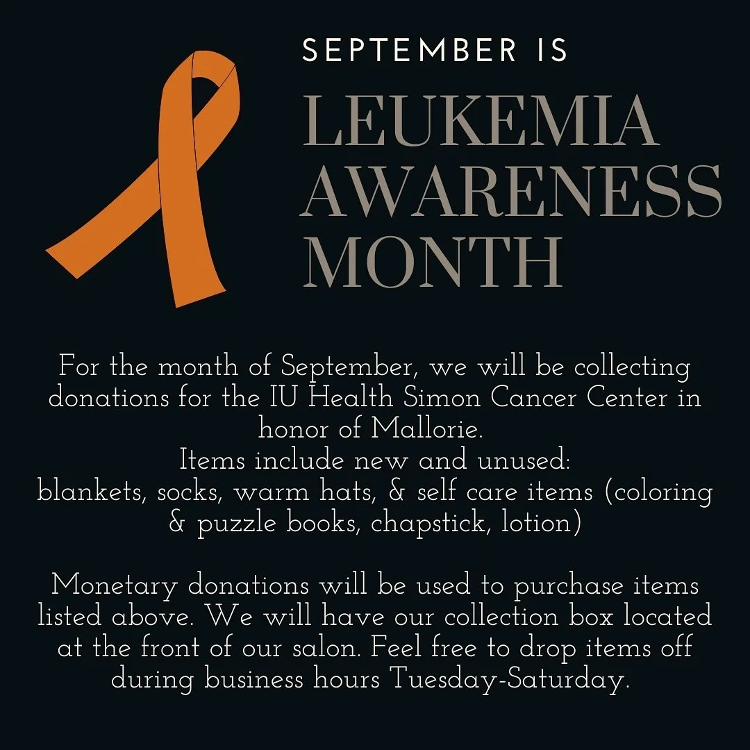 ꜱᴇᴘᴛᴇᴍʙᴇʀ ɪꜱ ʟᴇᴜᴋᴇᴍɪᴀ ᴀᴡᴀʀᴇɴᴇꜱꜱ ᴍᴏɴᴛʜ 🎗️

ᴡᴇ ᴡɪʟʟ ʙᴇ ᴀᴄᴄᴇᴘᴛɪɴɢ ʙʟᴀɴᴋᴇᴛꜱ, ꜱᴏᴄᴋꜱ, ᴀɴᴅ ꜱᴇʟꜰ ᴄᴀʀᴇ ɪᴛᴇᴍꜱ ꜰᴏʀ ᴛʜᴇ ɪᴜ ʜᴇᴀʟᴛʜ ꜱɪᴍᴏɴ ᴄᴀɴᴄᴇʀ ᴄᴇɴᴛᴇʀ ɪɴ ʜᴏɴᴏʀ ᴏꜰ ᴍᴀʟʟᴏʀɪᴇ.