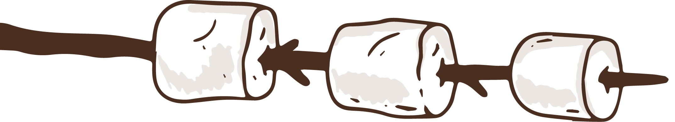 A cartoon illustration of a skewer with three marshmallows on it.