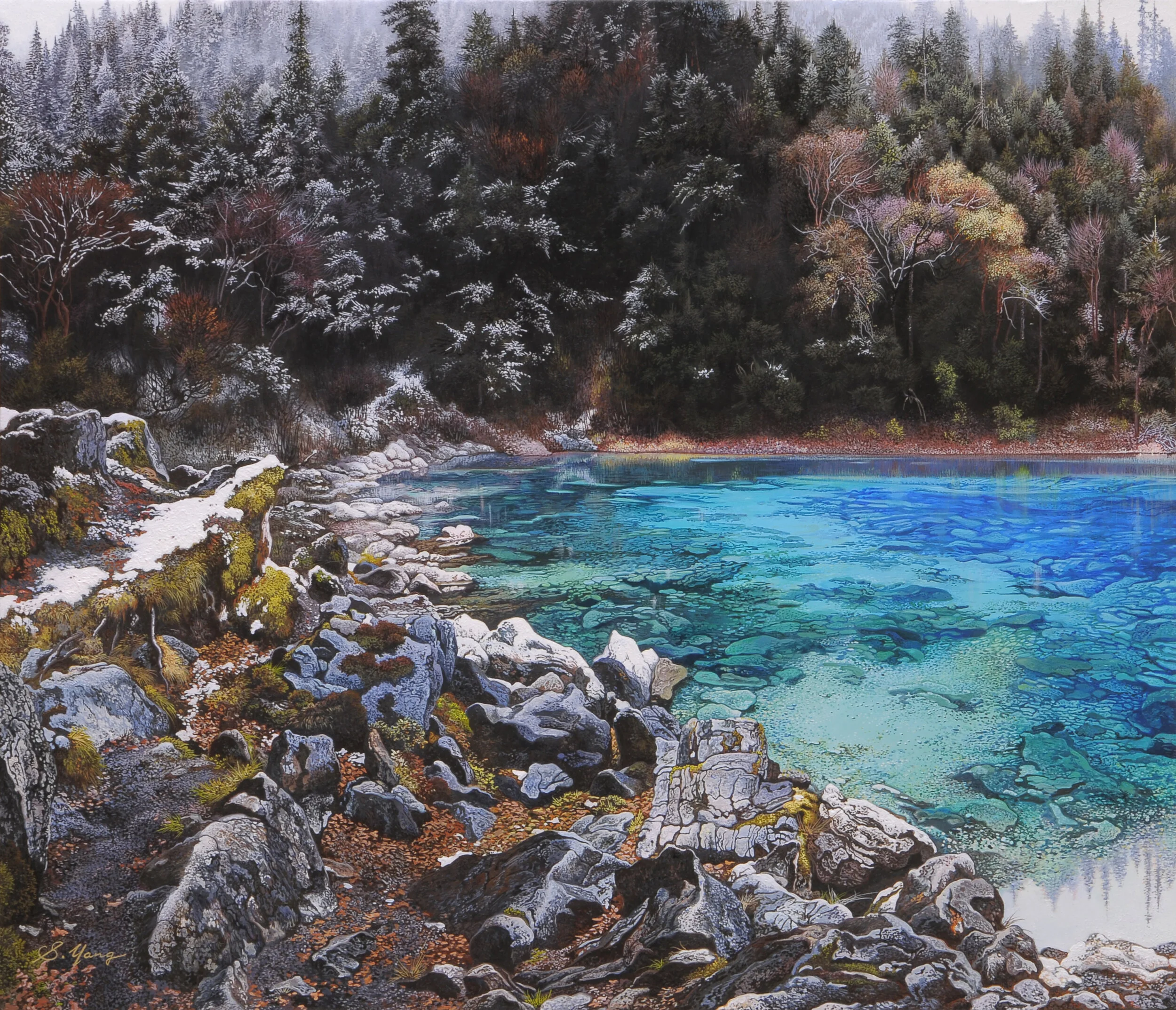 Colorful lake and first snow.jpg