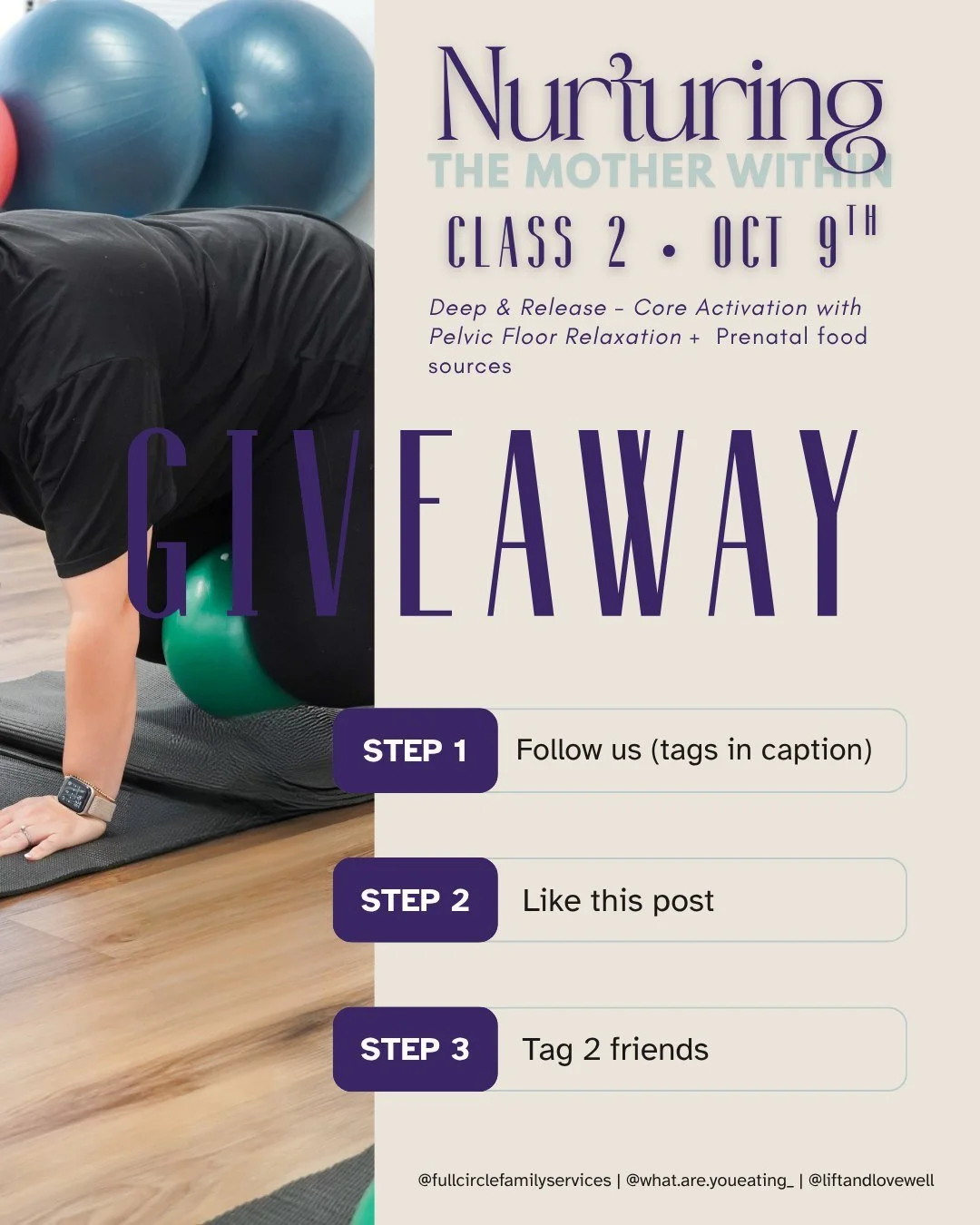 ✨GIVEAWAY TIME! ✨

We&rsquo;re giving away 2 FREE spots to our Nurturing the Mother Within Wellness Series (Class 2) happening October 9th! 🤗

💜Here&rsquo;s how to enter:
1. Follow @fullcirclefamilyservices @what.are.youeating_ &amp; @liftandlovewe