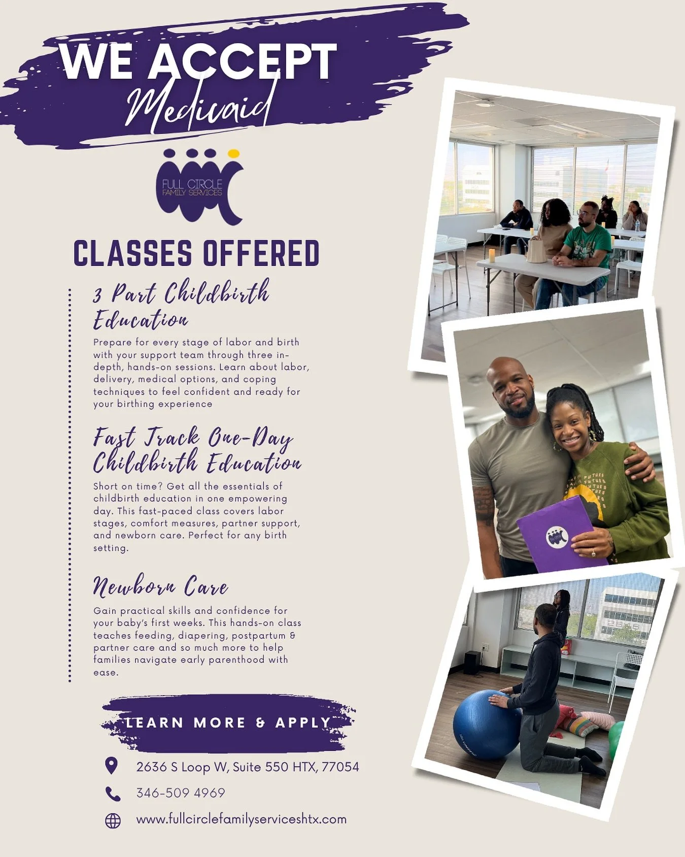 Expecting? We&rsquo;ve Got You Covered!🤰👶
Medicaid recipients save on childbirth &amp; newborn care classes. Spots are limited, apply online today! #linkinbio #fullcirclefamilyservices #houston #birtheducation