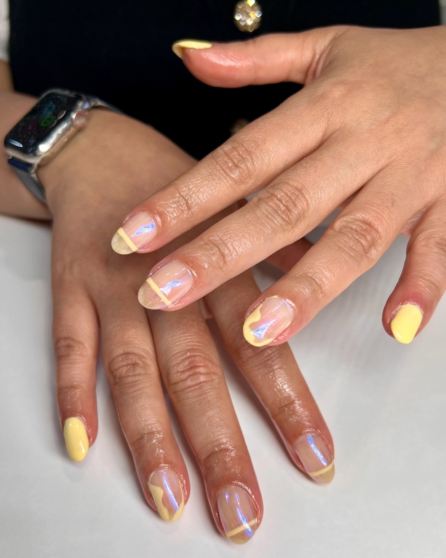 Get into these nailssss 👀 this design was done using the colour Queen Bee, together with Pearl chrome, giving it that glare and shine 🔥 our talented girls are always trying out new designs and love making your ideas come to life 💗 nails by Mel 💅?