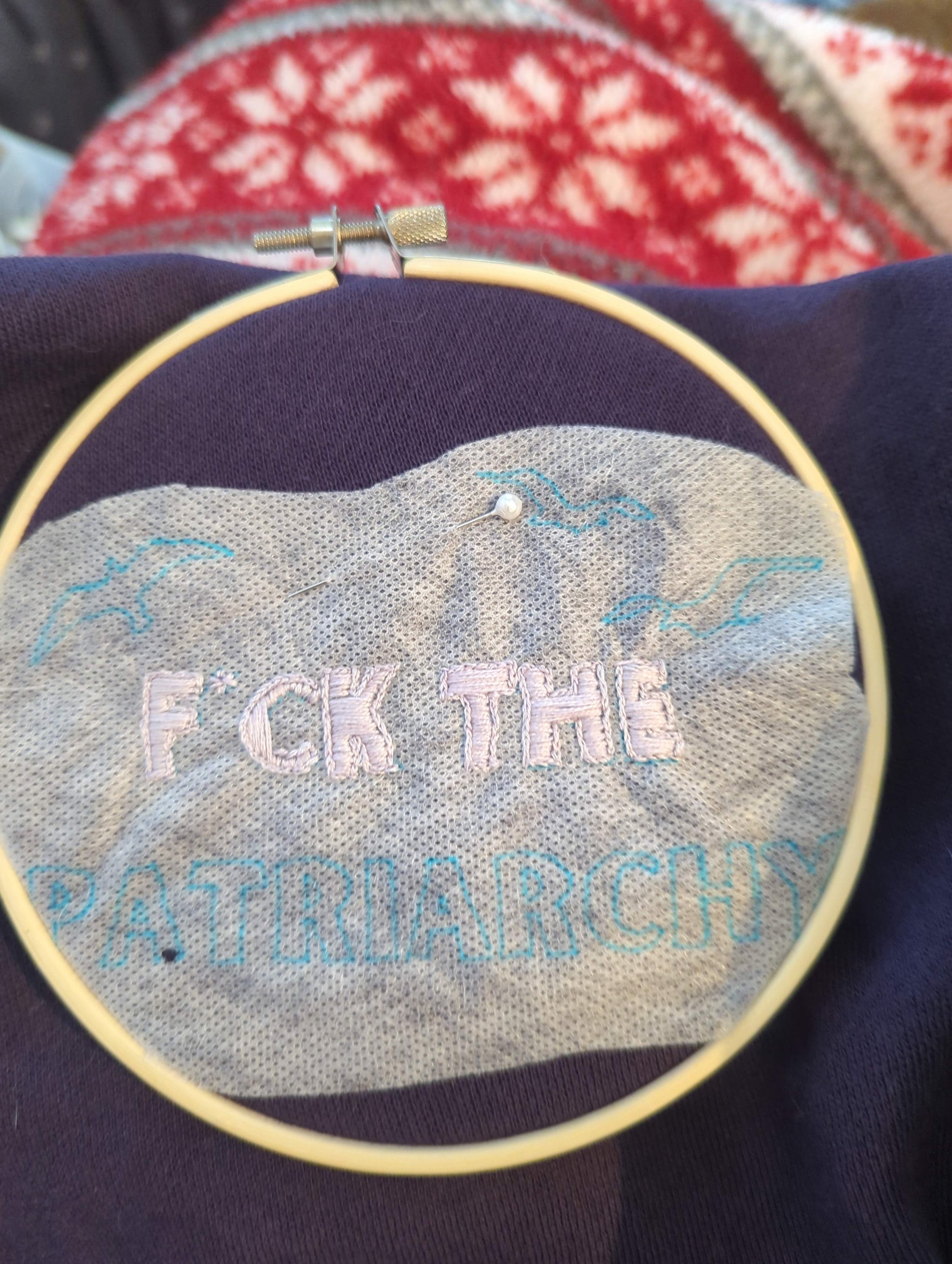  I can finally show photos of some of the embroidery I’ve been working on because everyone has now officially received their gifts! This was the before photo! 