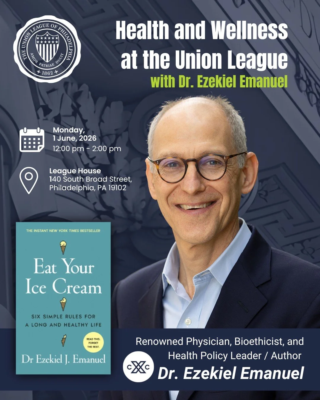 𝐈𝐬 𝐥𝐢𝐯𝐢𝐧𝐠 𝐛𝐞𝐭𝐭𝐞𝐫 𝐦𝐨𝐫𝐞 𝐢𝐦𝐩𝐨𝐫𝐭𝐚𝐧𝐭 𝐭𝐡𝐚𝐧 𝐥𝐢𝐯𝐢𝐧𝐠 𝐥𝐨𝐧𝐠𝐞𝐫?

On 𝐌𝐨𝐧𝐝𝐚𝐲, 𝐉𝐮𝐧𝐞 𝟏, the 𝐇𝐞𝐚𝐥𝐭𝐡 &amp; 𝐖𝐞𝐥𝐥𝐧𝐞𝐬𝐬 𝐀𝐟𝐟𝐢𝐧𝐢𝐭𝐲 𝐂𝐥𝐮𝐛 at the The Union League of Philadelphia will welcome Dr. E