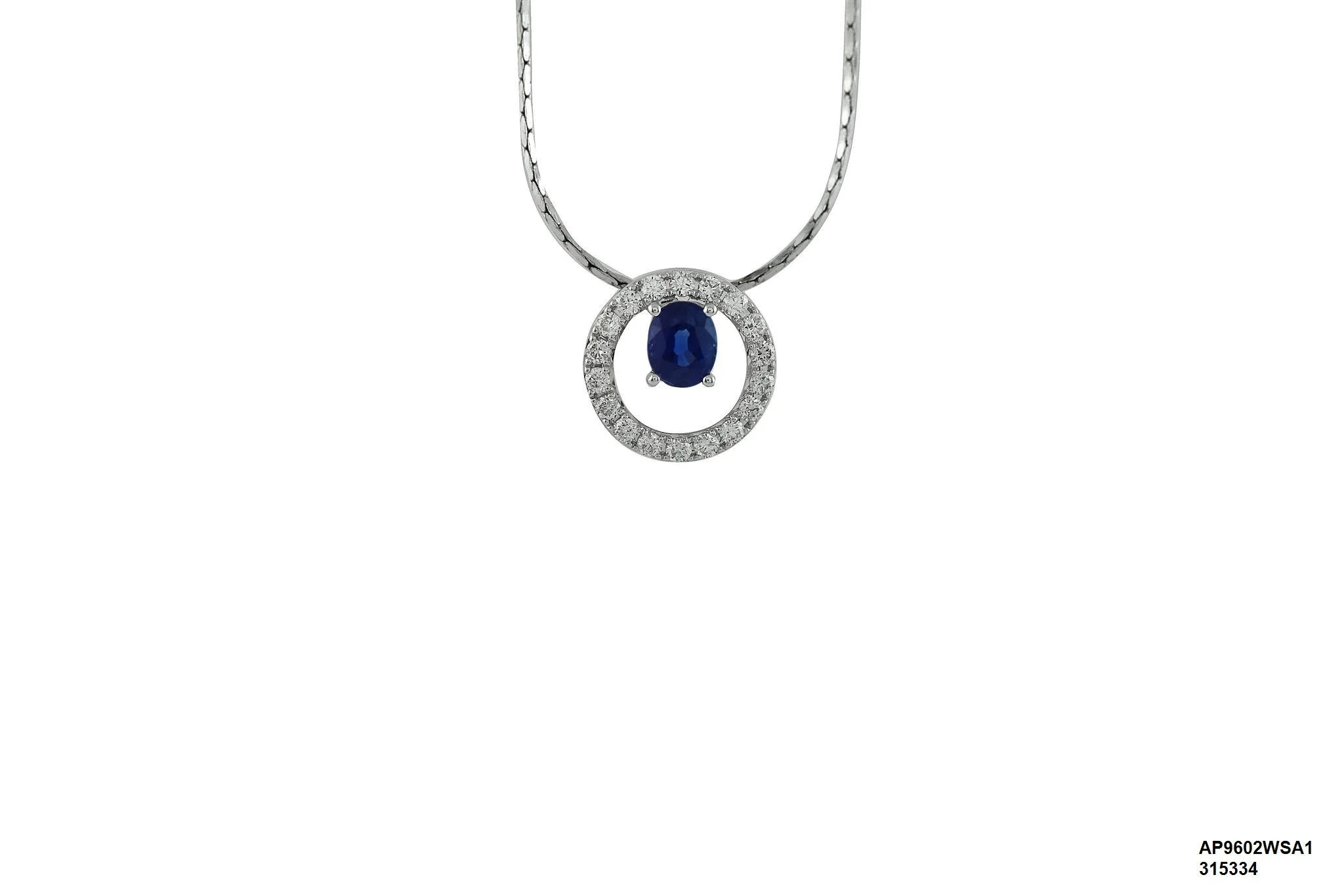 18 karat white gold Blue Sapphire Pendant with Diamonds -  AP9602WSA1 #1491