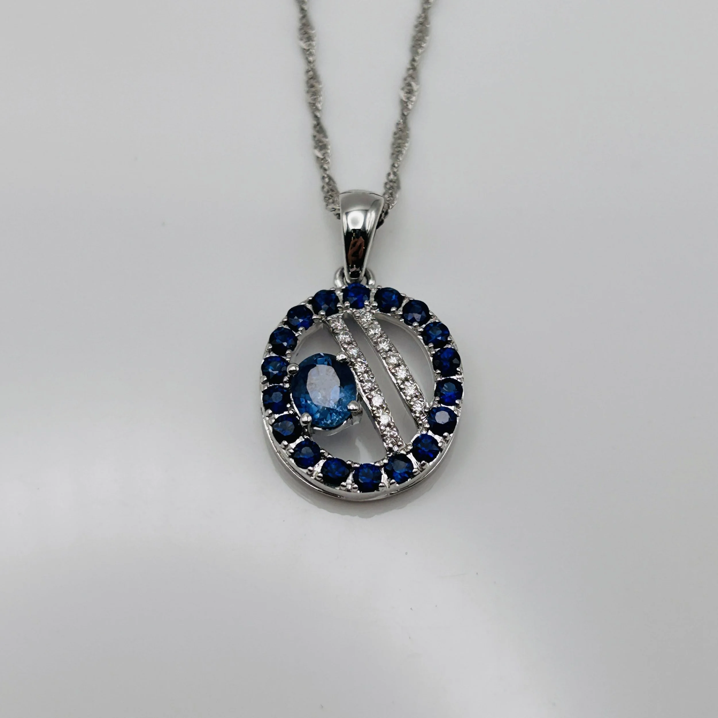 18 karat white gold Blue Sapphire Pendant with Diamonds - AP9604WSA1 #1454