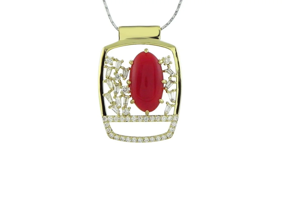 18 karat yellow gold Coral pendant with Diamonds - AP9153YW #01-1294-14