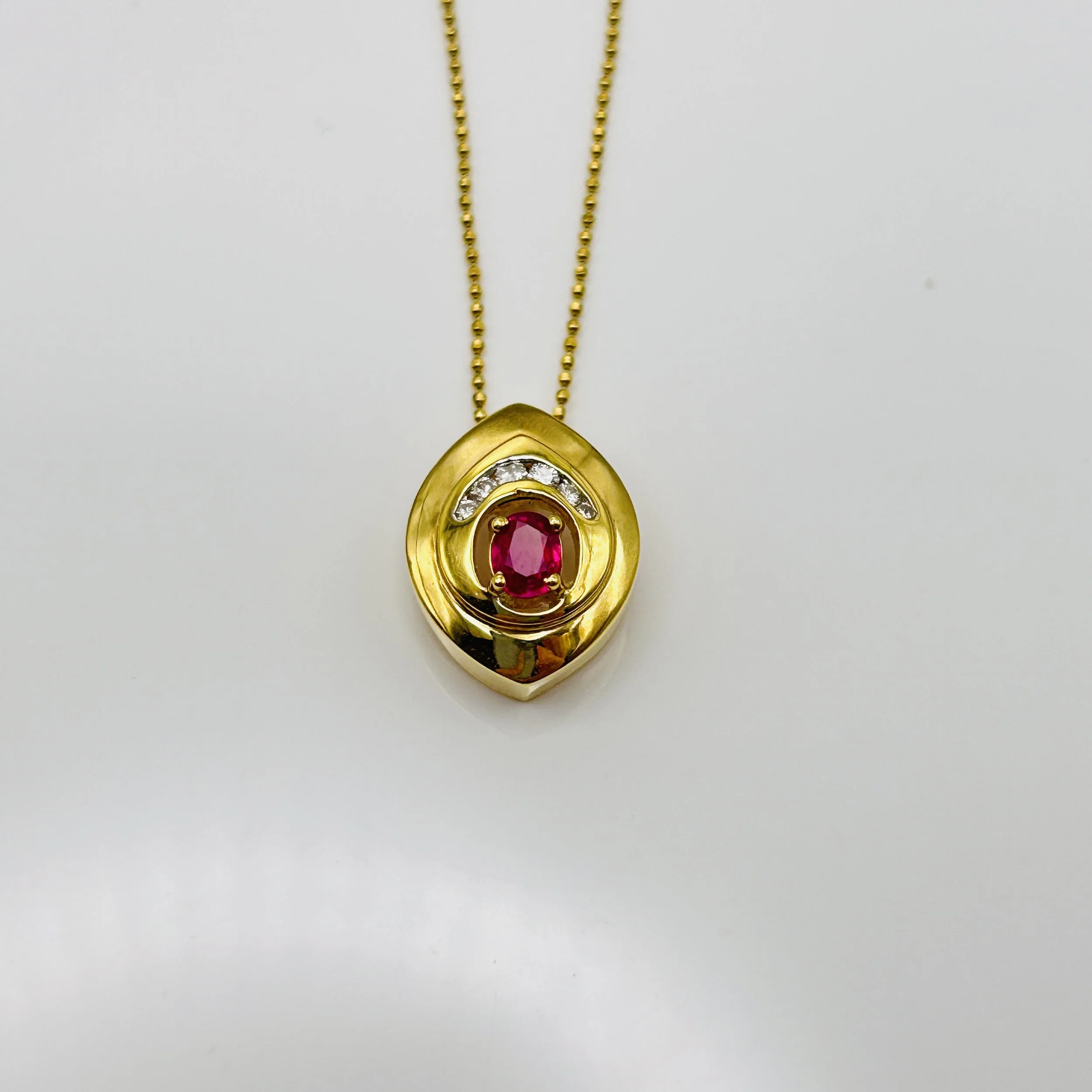 18 Karat Yellow Gold Ruby Pendant with Diamonds - A-589-92 #011899