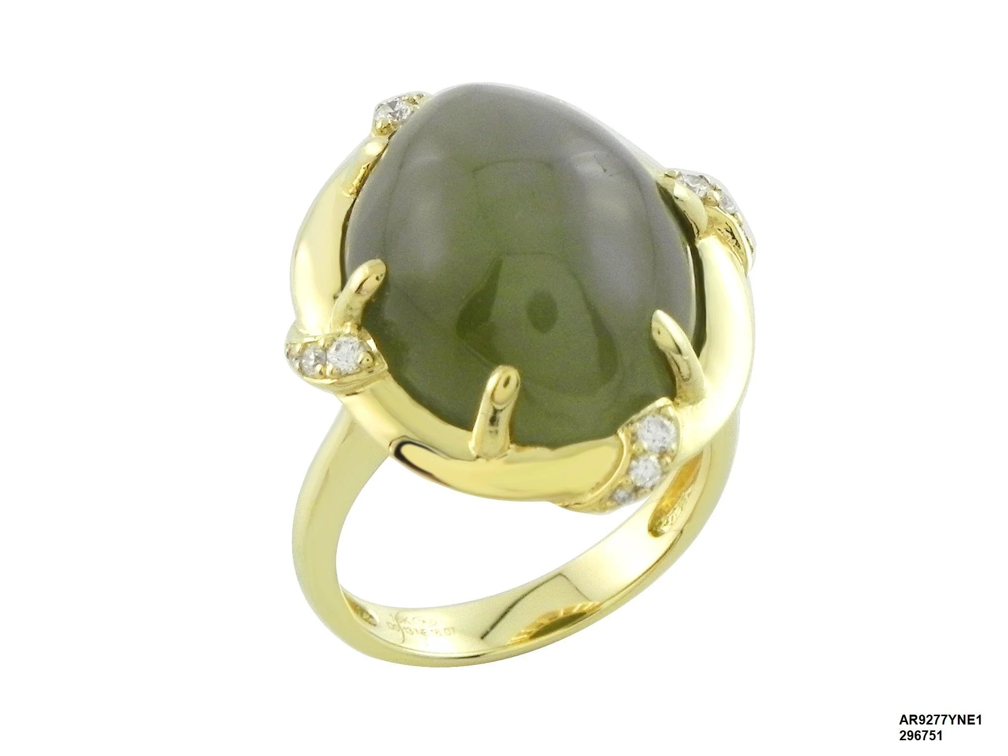 18 karat yellow gold Siberian Jade Cat's-eye ring with Diamonds - AR9277YNE1 #1806