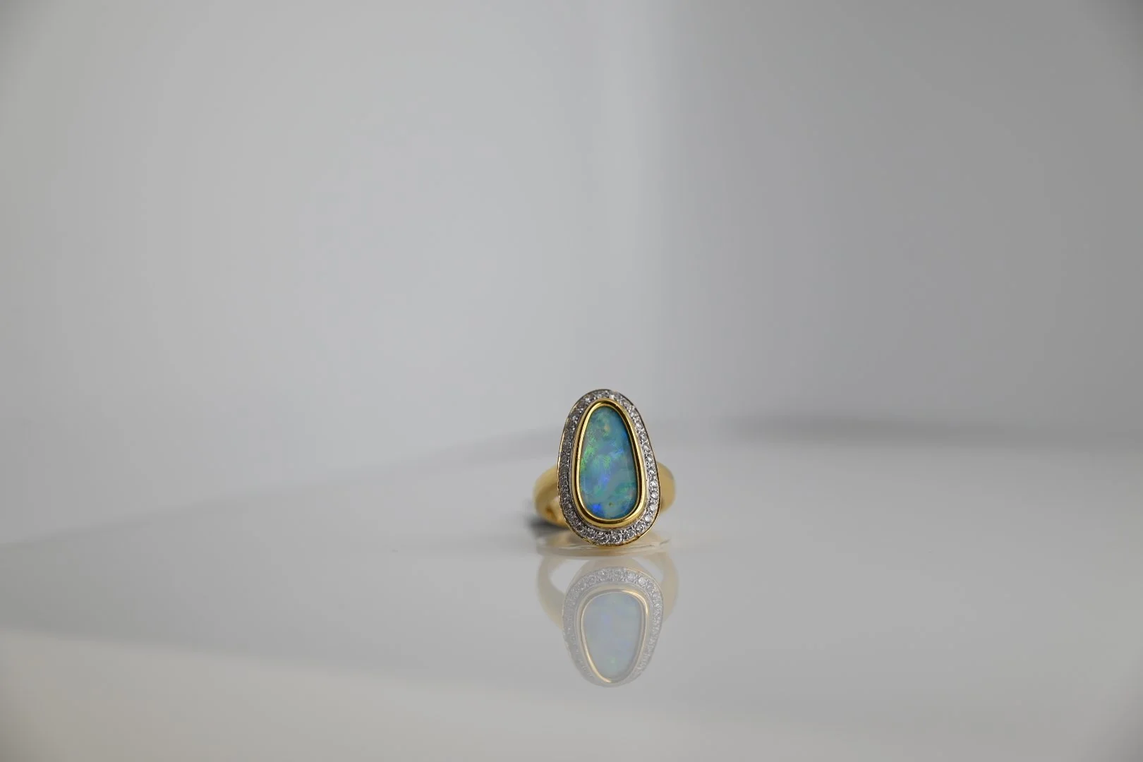 18 Karat Yellow Gold Boulder Opal ring with Diamonds -  BRH2006 #026026