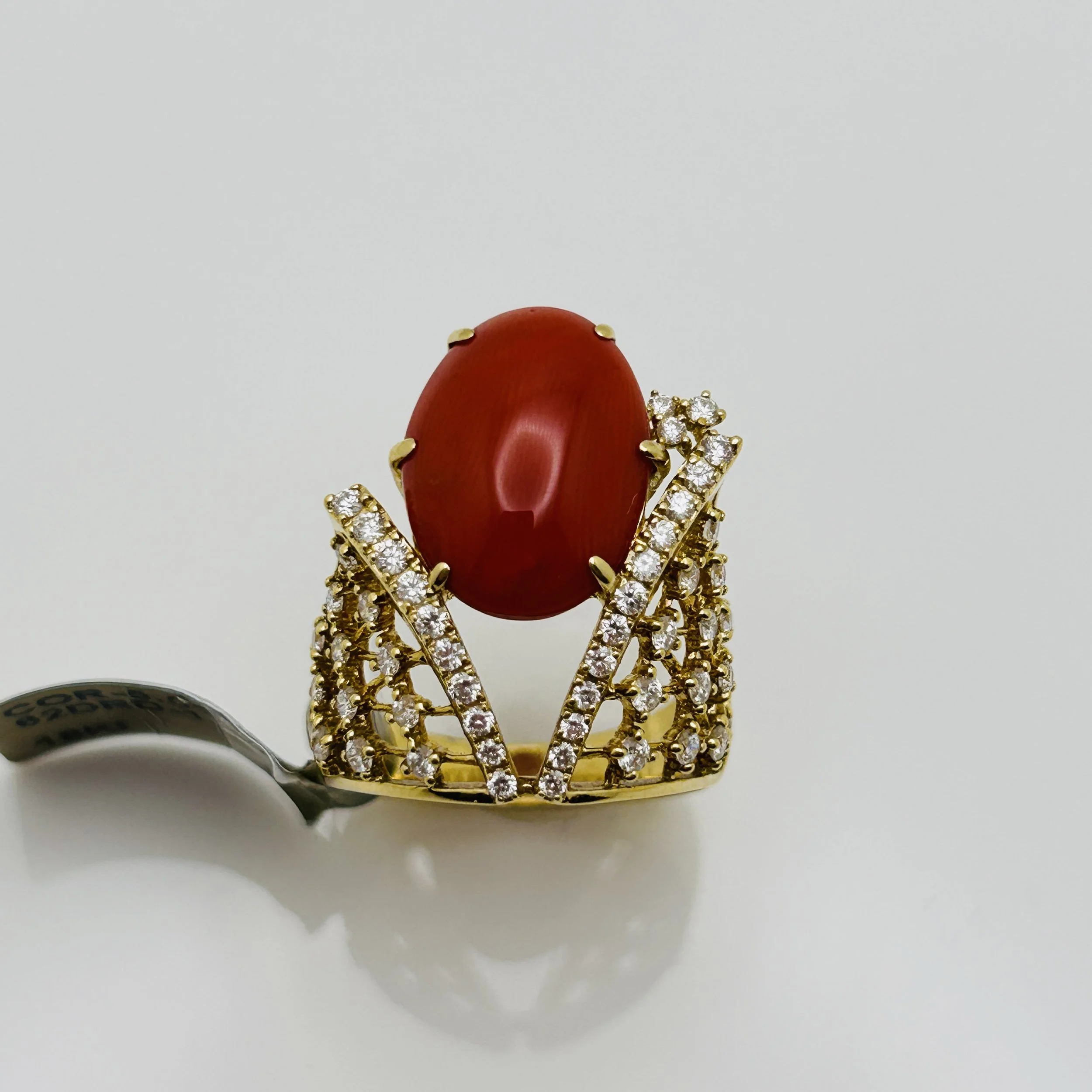 18 karat yellow gold Coral ring with Diamonds - AR9245YCO1 #11796