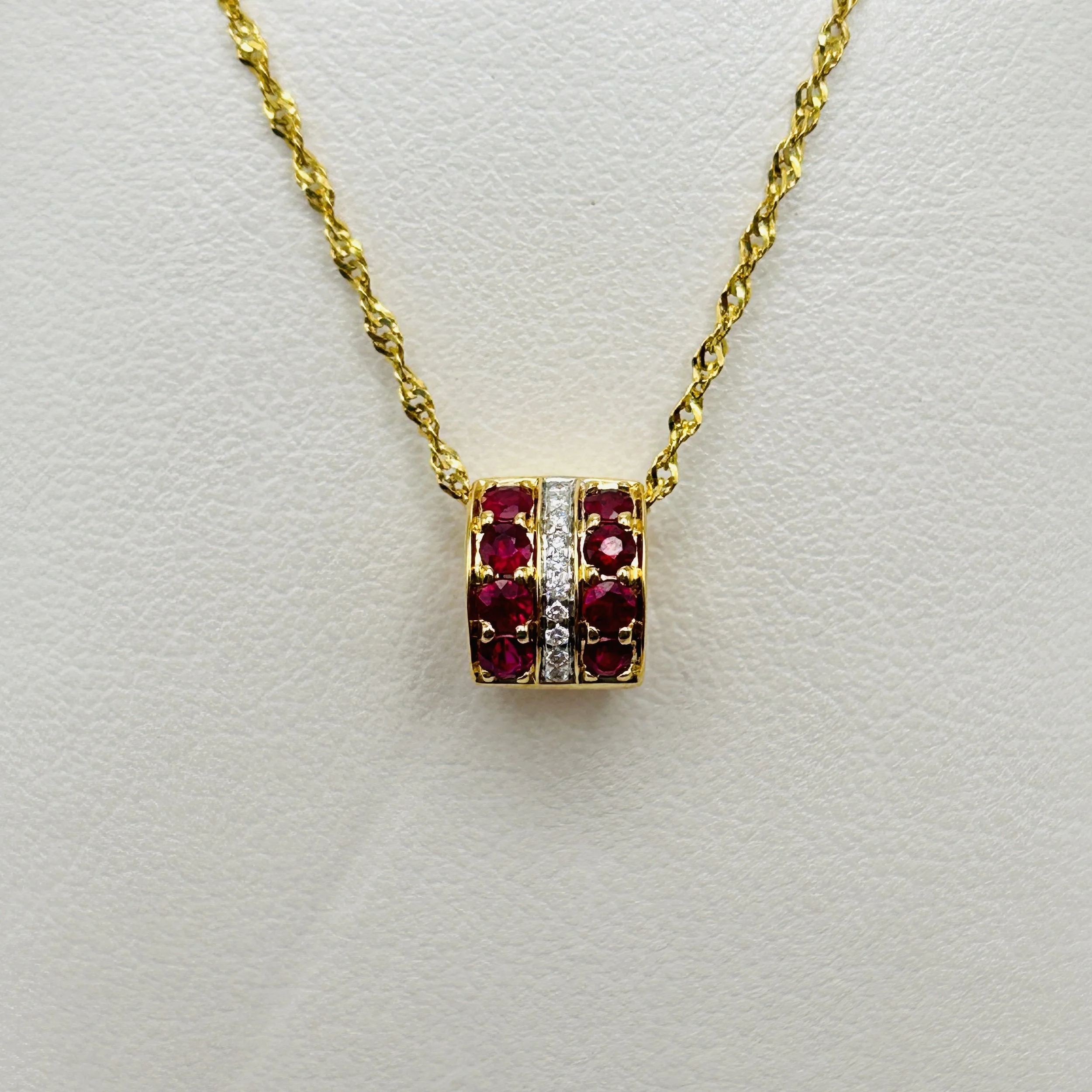 18 Karat Yellow Gold Ruby Pendant with Diamonds - UPE19002 #1193