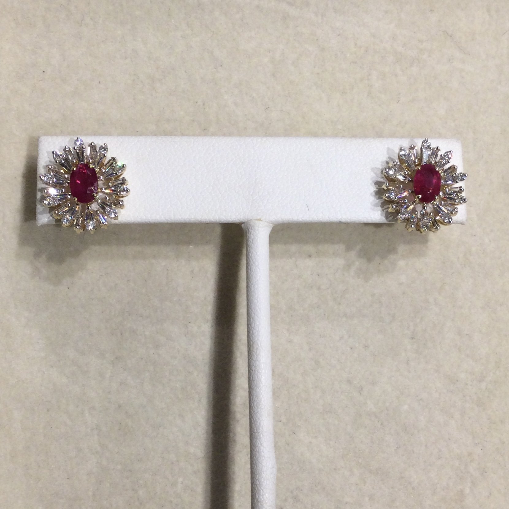 14 Karat Yellow Gold Rubies Earrings with Diamonds