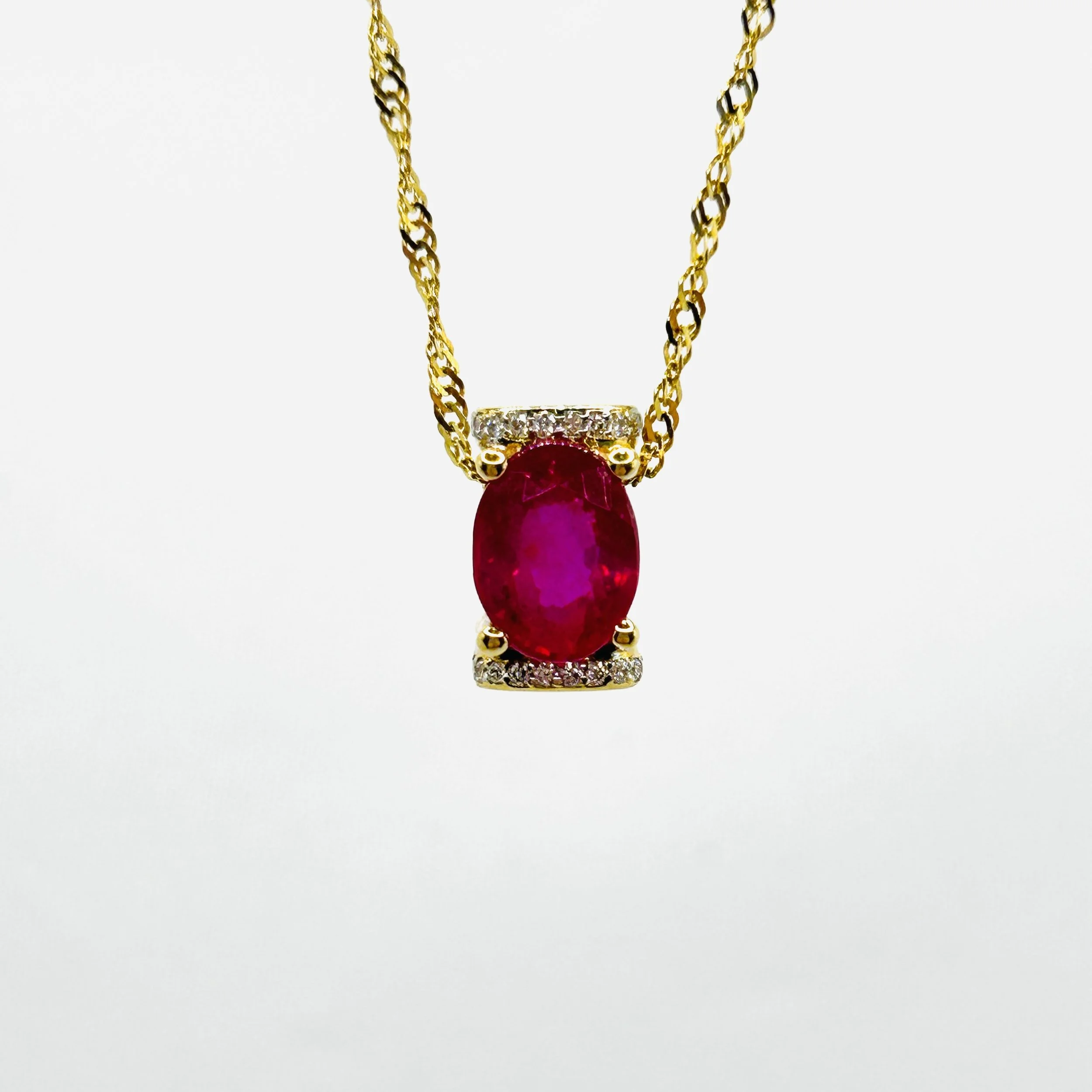 18 Karat Yellow Gold Ruby Pendant with Diamonds - UPE19012 #1328
