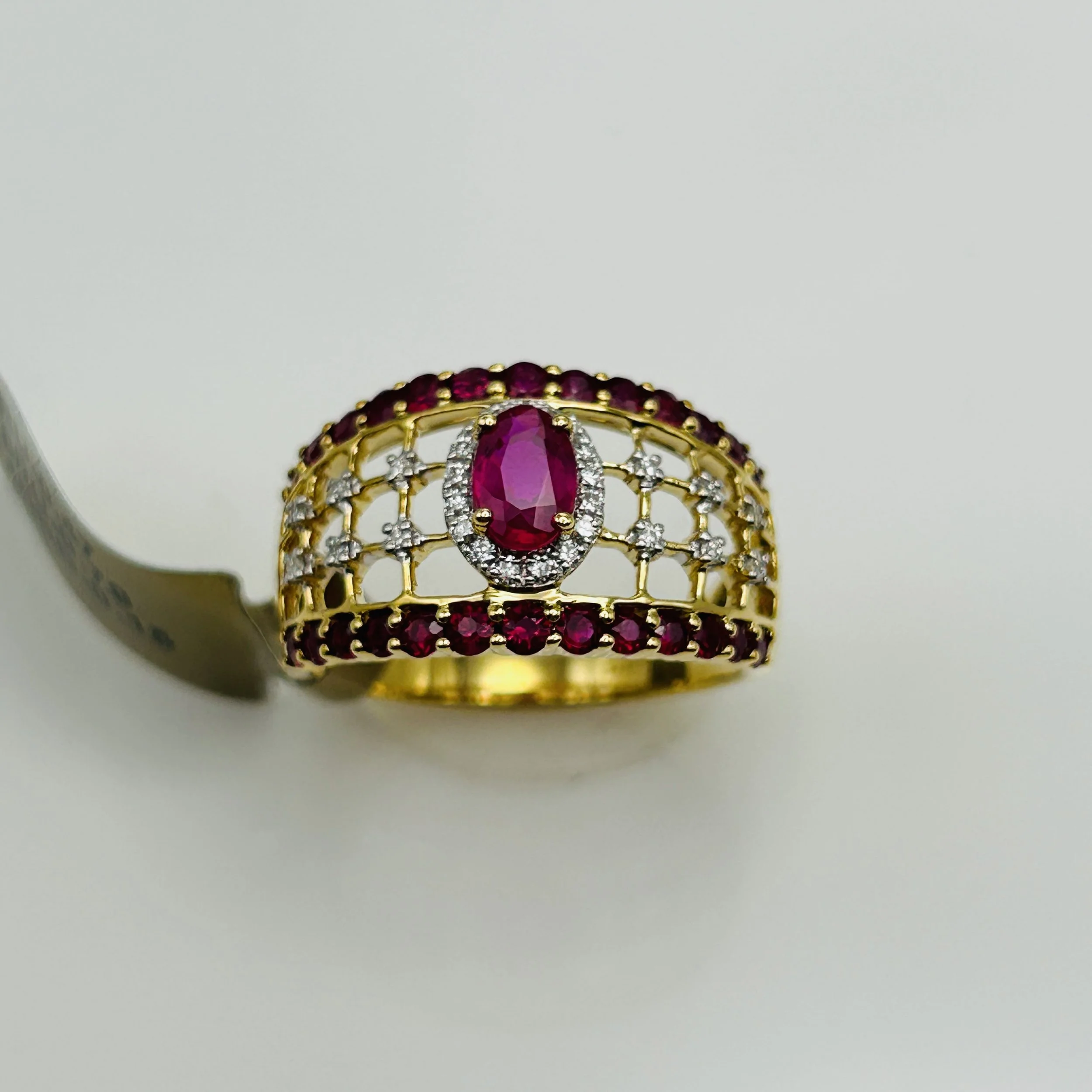 18 karat yellow gold Ruby ring with Diamonds - URG19058 #1783