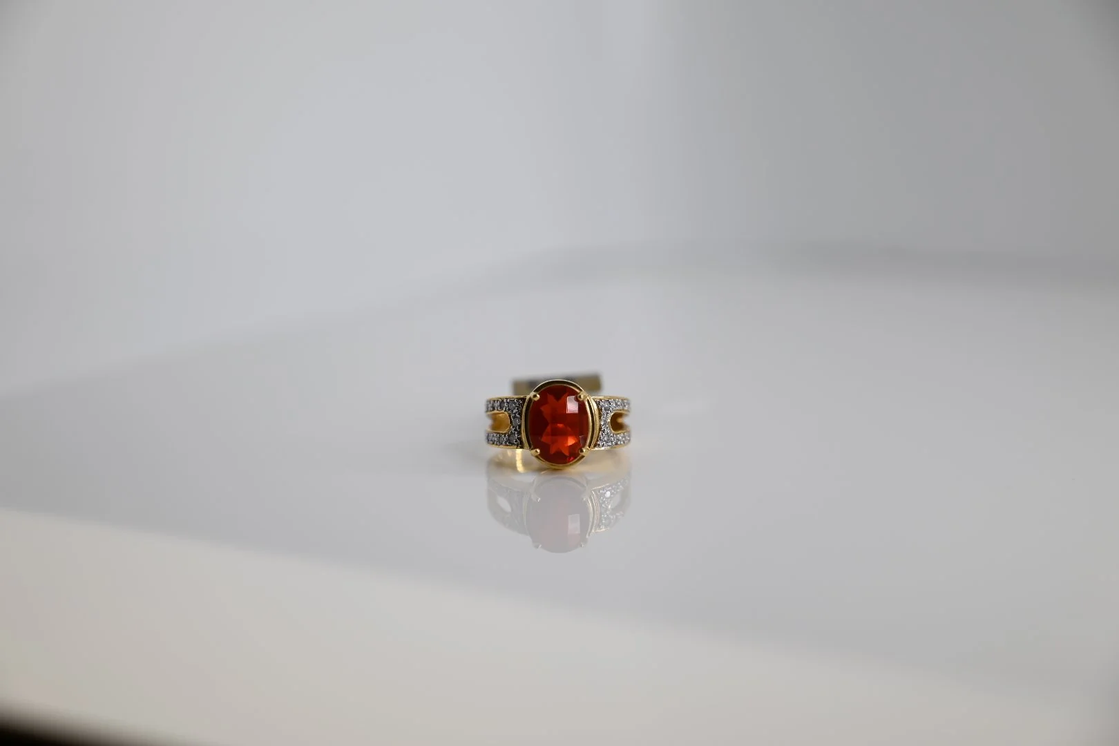 18 Karat Yellow Gold Mexican Fire Opal ring with Diamonds - A-531-98 #012643
