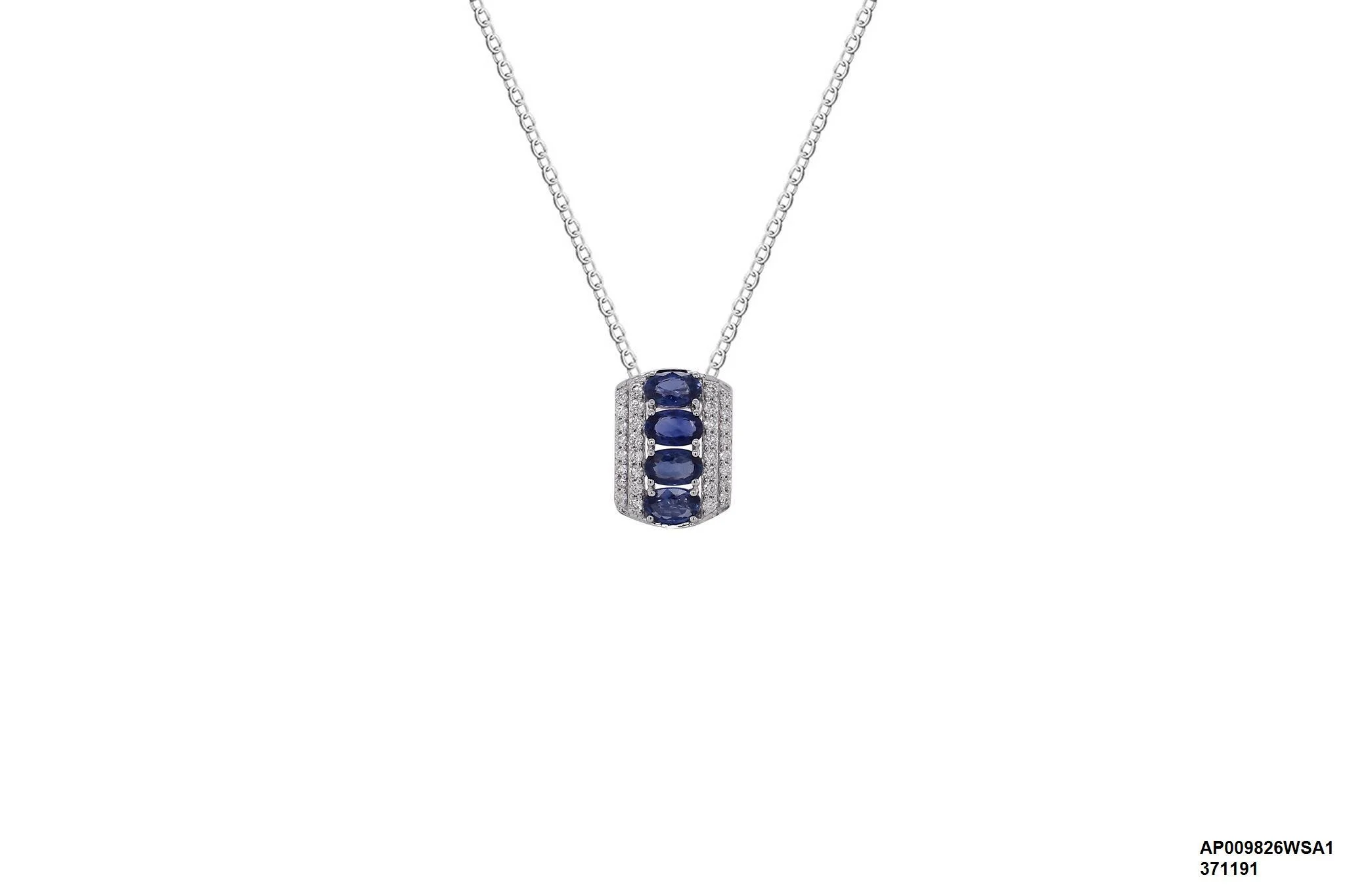 18 karat white gold Blue Sapphire Pendant with Diamonds -  AP009826WSA1 #6A31