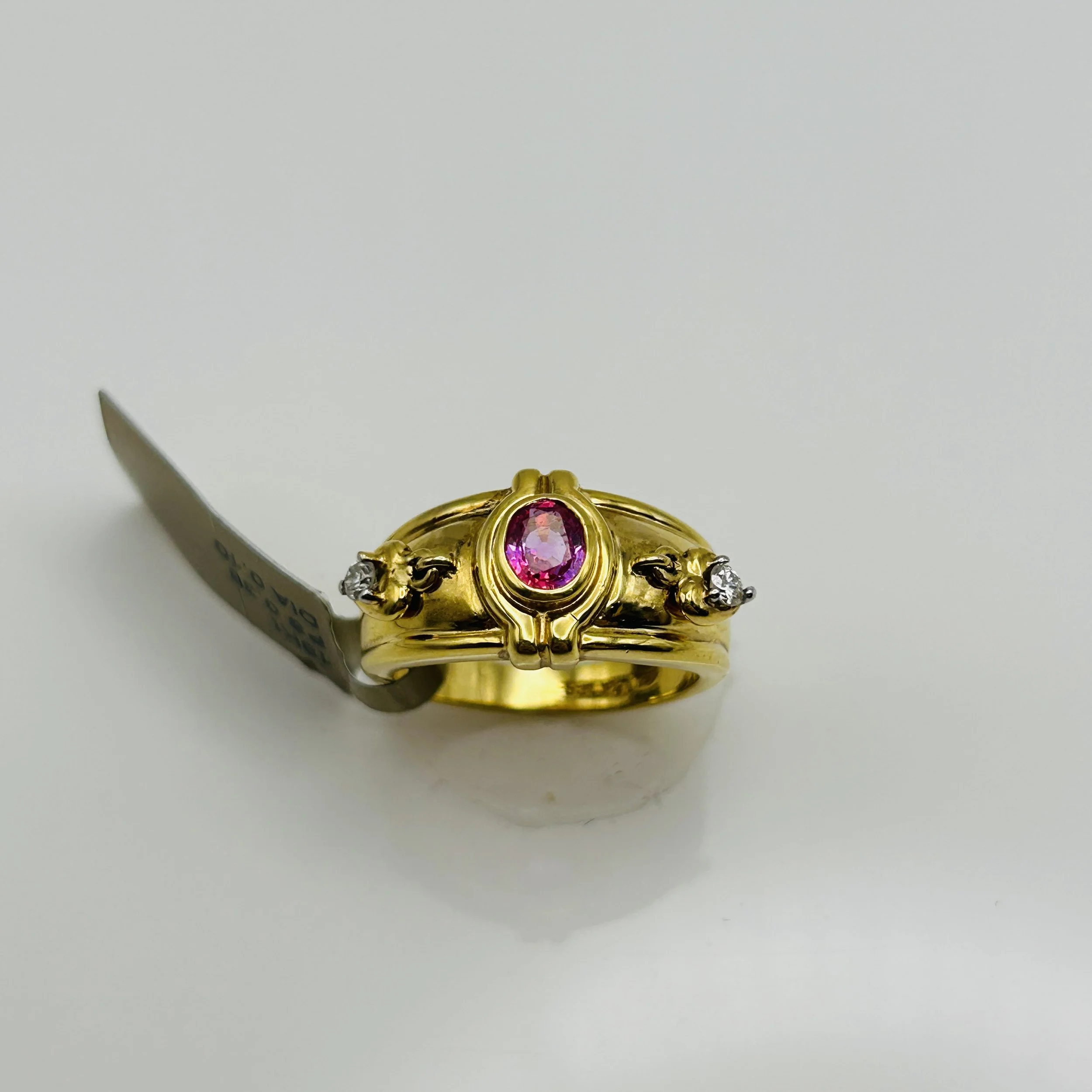 18 karat yellow gold Pink Sapphire ring with Diamonds - A-813-95 #012190