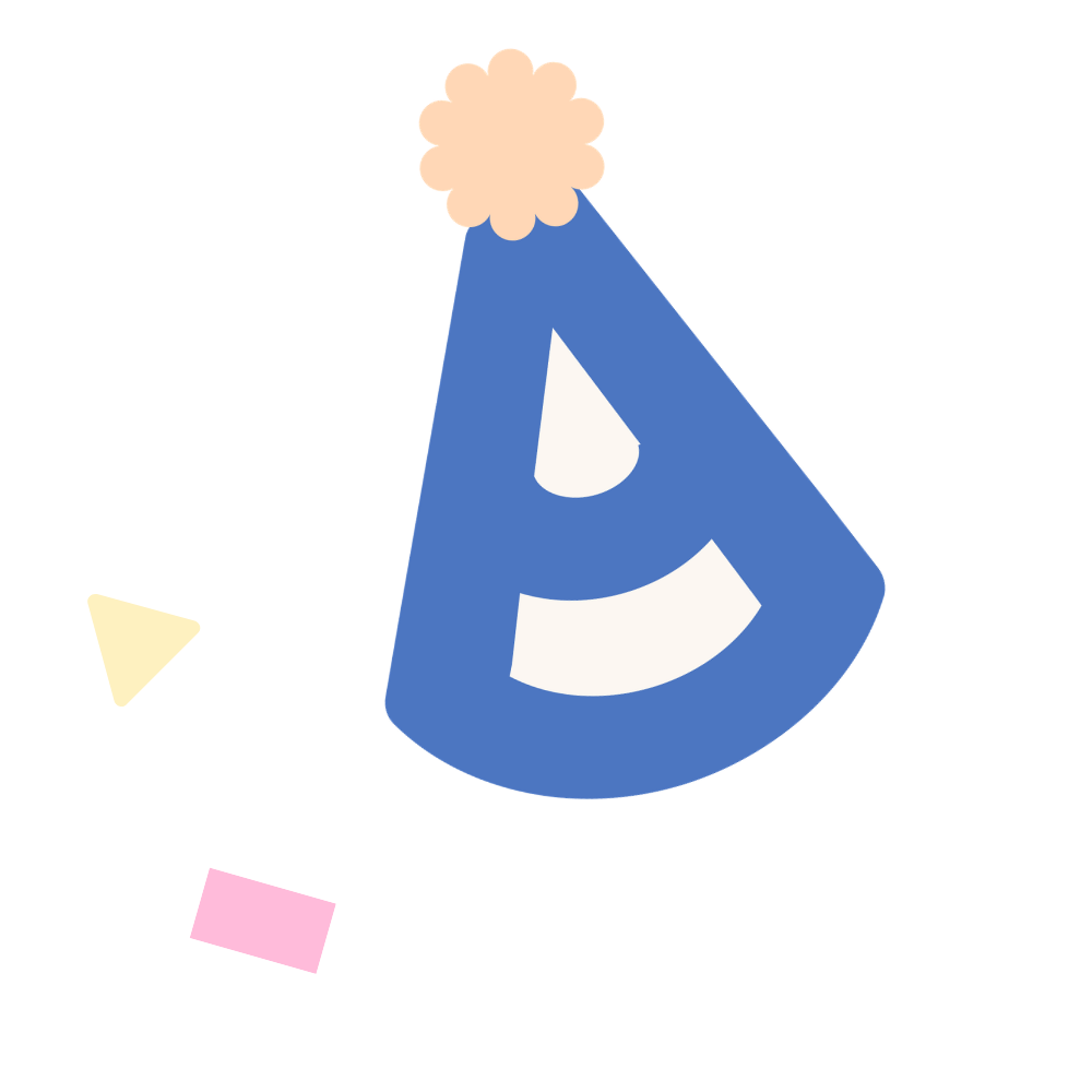 Festive party hat and sparkles for Pep & Party Co brand identity.