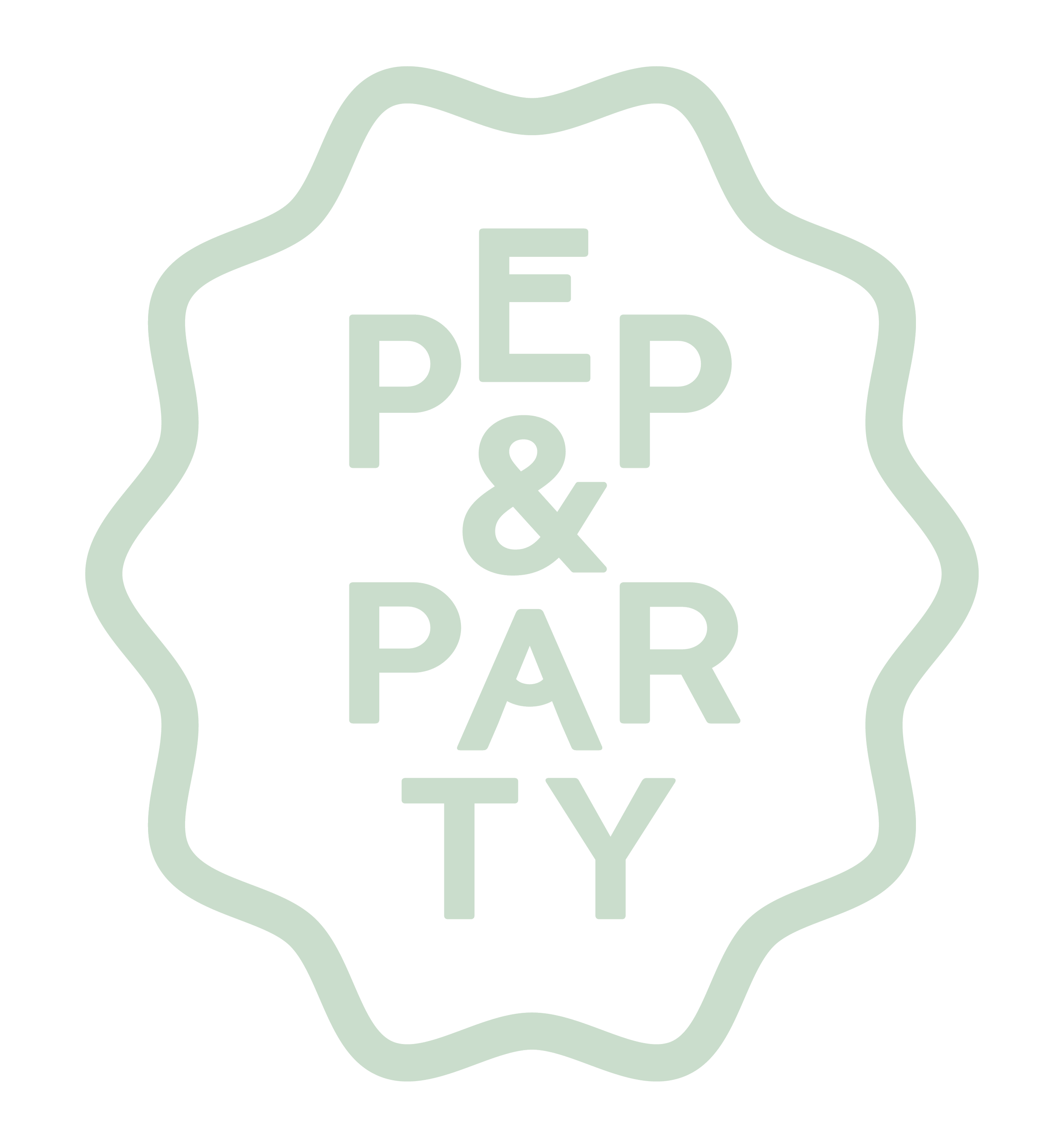 Pep & Party co. custom stamp logo.