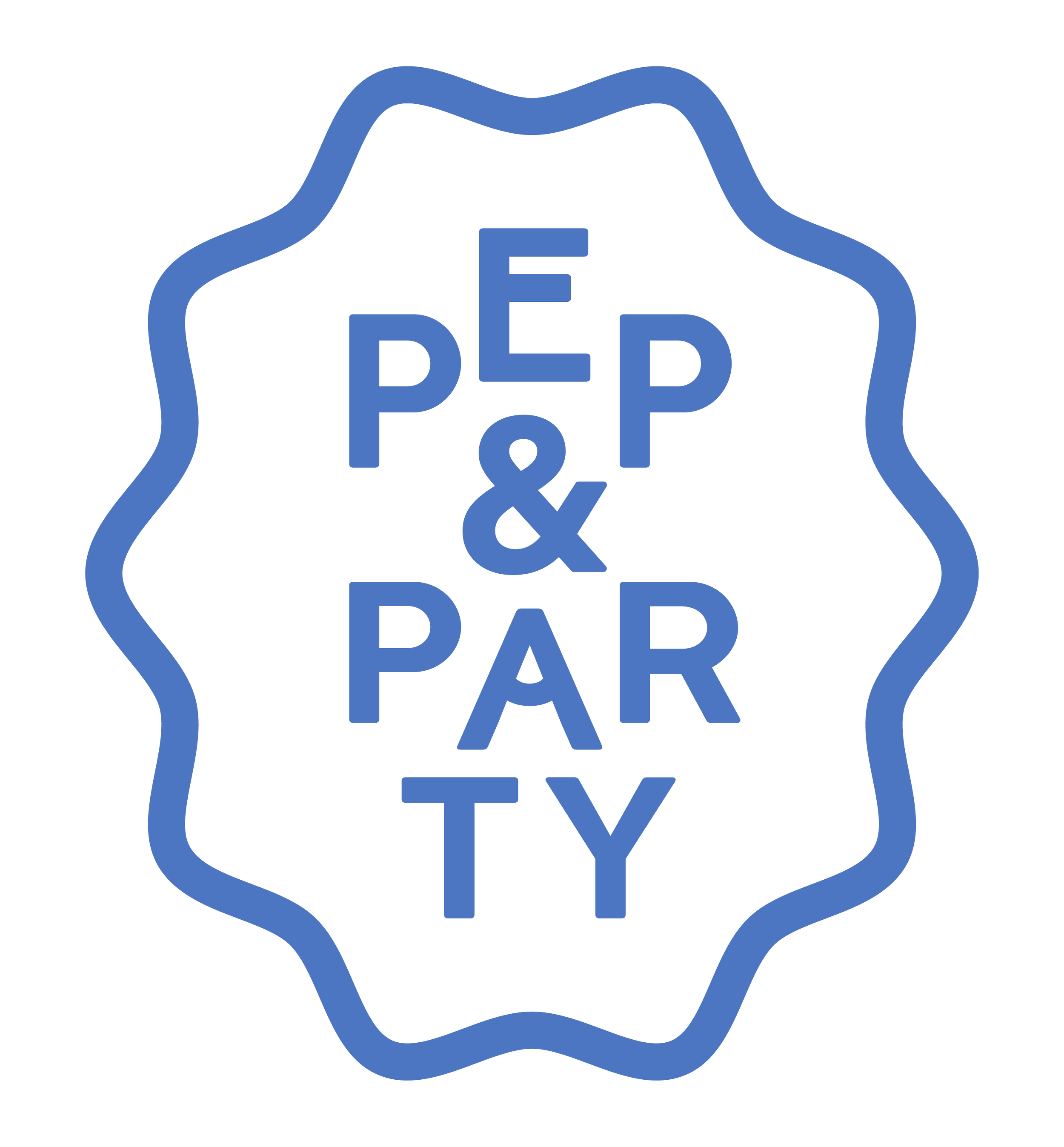 Custom stamp logo in cobalt for Pep & Party Co. gifting studio.